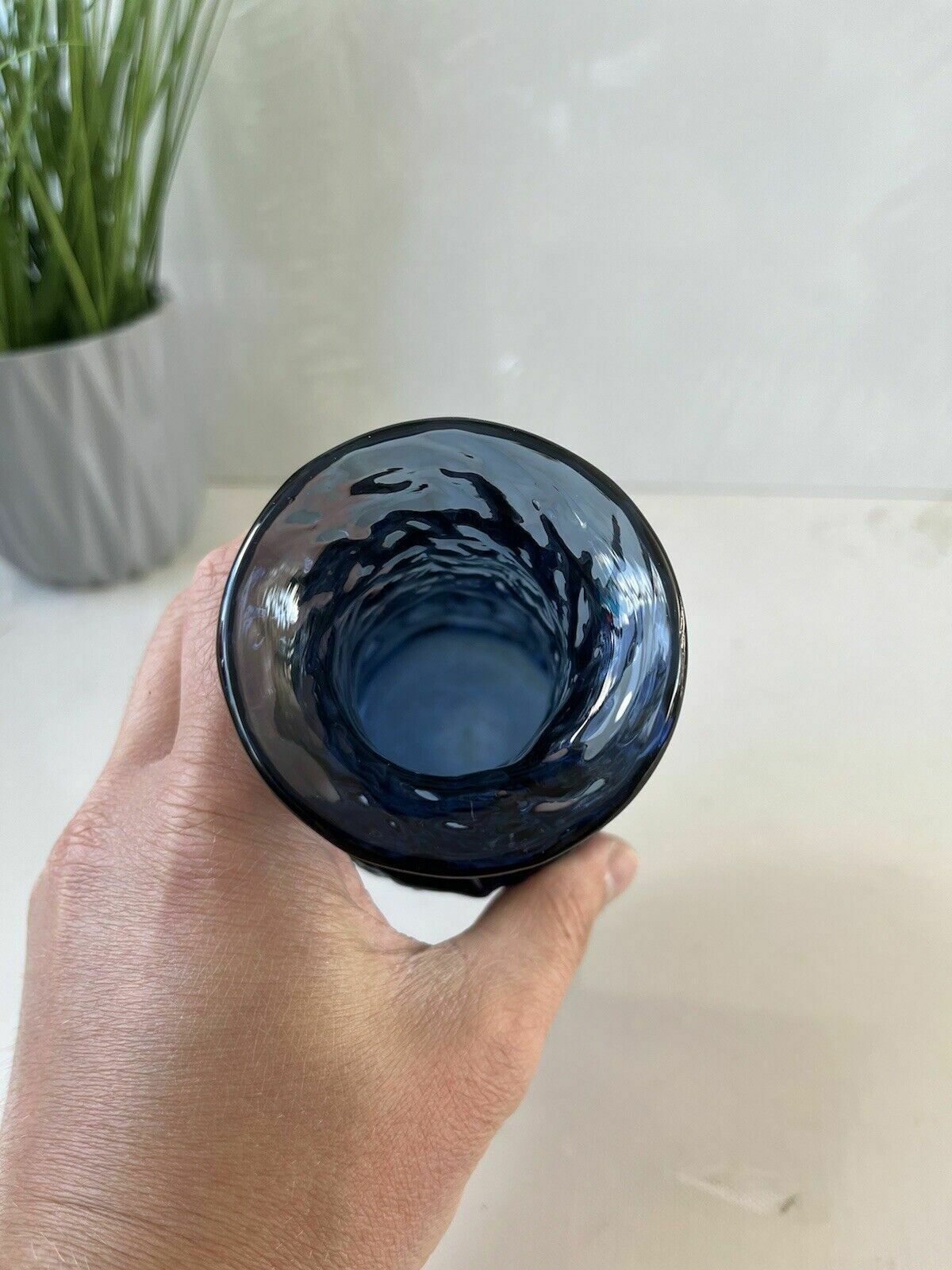 photo vintage Mid Century Swedish Ruda Glasbruk Blue Textured 60's Glass Vase Scandi Retro 70s