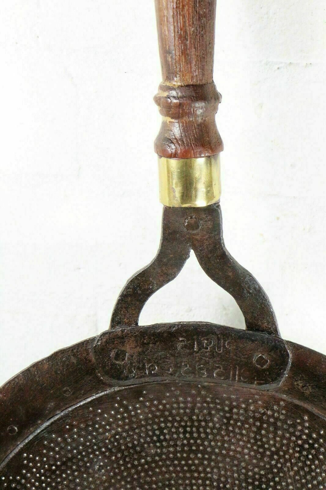 Antique Indian Ethnic Cooking Sieve Large Decorative Metal & Brass Wooden Handle photo Home Decor