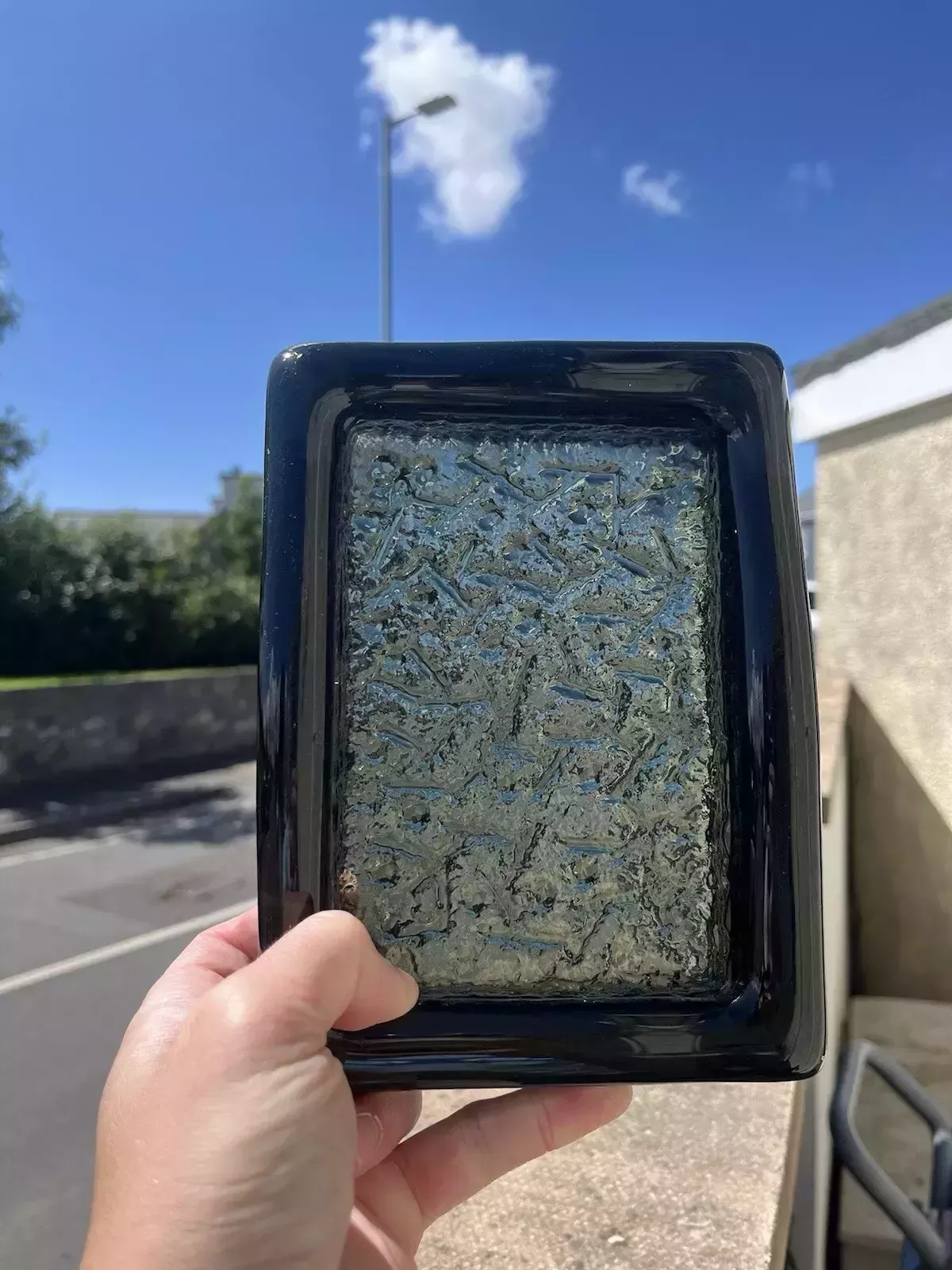Mid Century Swedish Ruda Glasbruk Abstract Textured 60's Glass Slab Ashtray Dish photo for sale