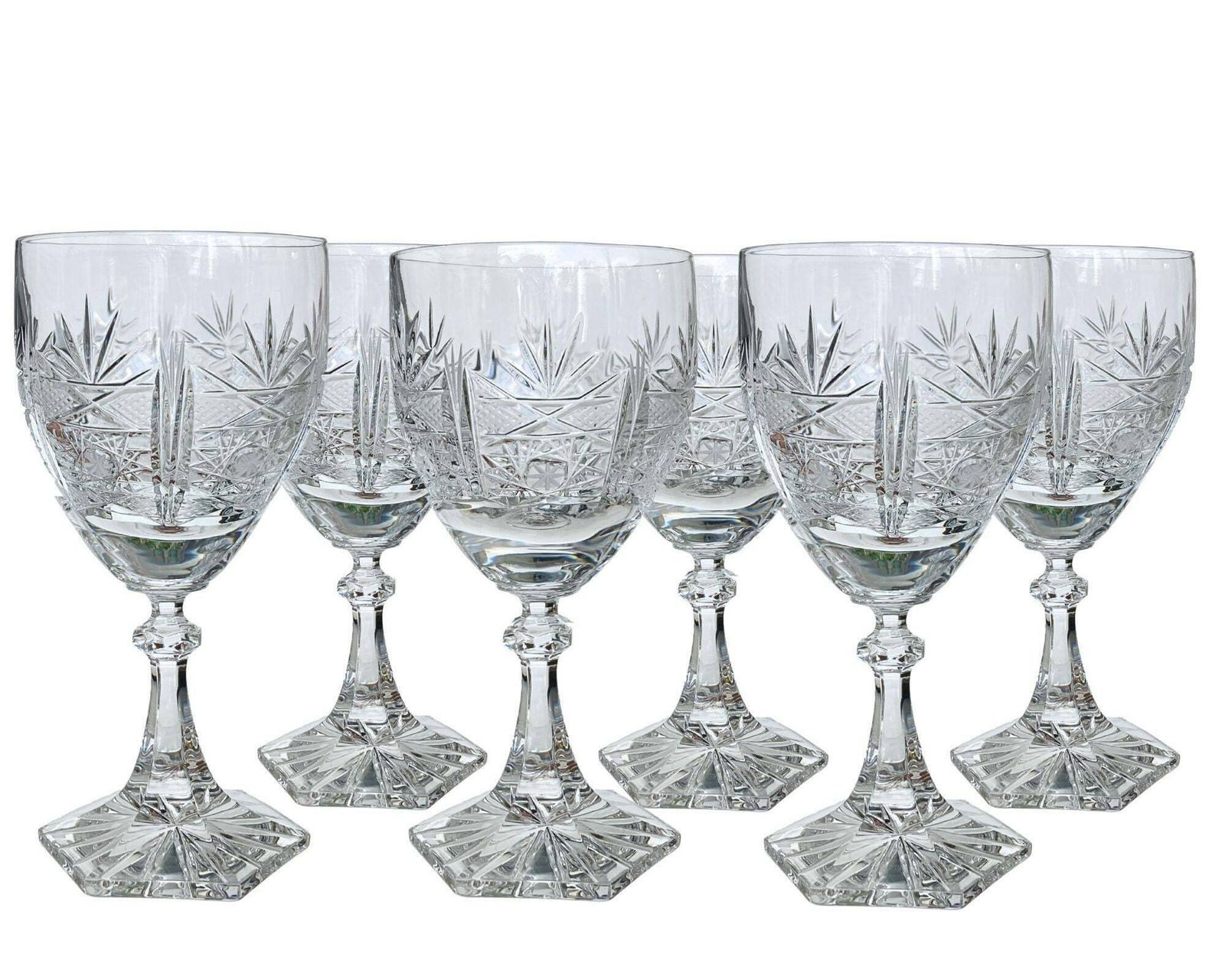 Kristallen Likeurglazen | 6 Stuks | Boheems Decor | Zeshoekige Voet | Ca. Jaren 1960