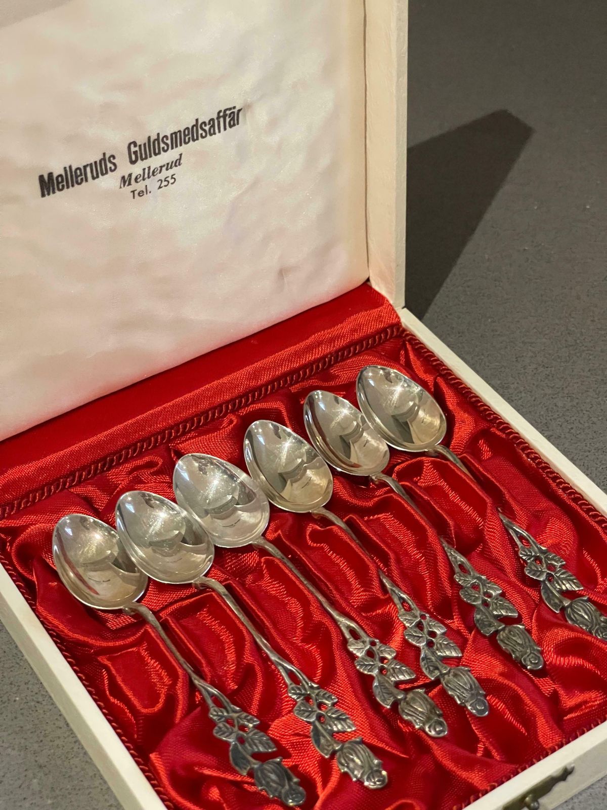 Exclusive Tea Coffee Spoons, 6 Pcs. Sterling Silver & Box, Melleruds photo for sale