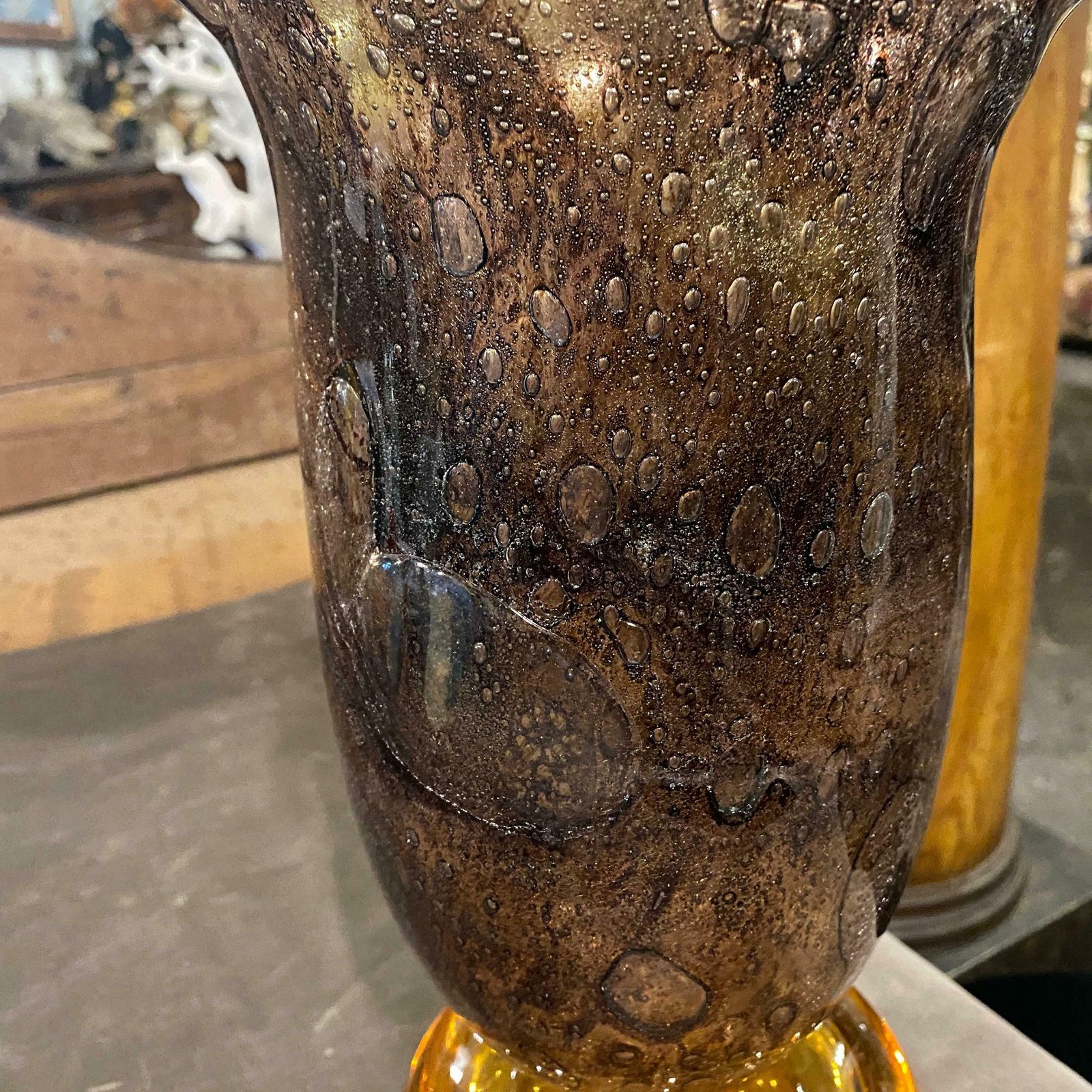 1980s Giovanni Cenedese Modernist Brown And Amber Murano Glass Vase photo buy