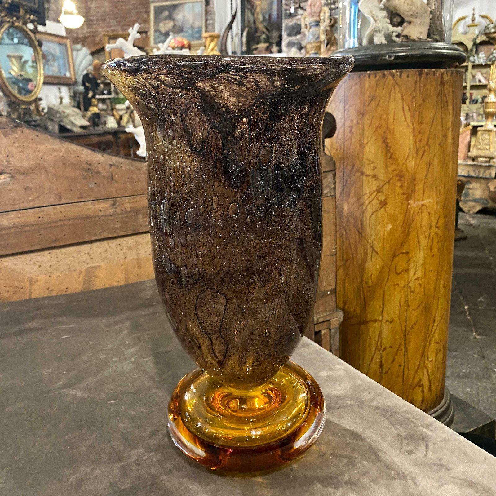 1980s Giovanni Cenedese Modernist Brown And Amber Murano Glass Vase photo vintage