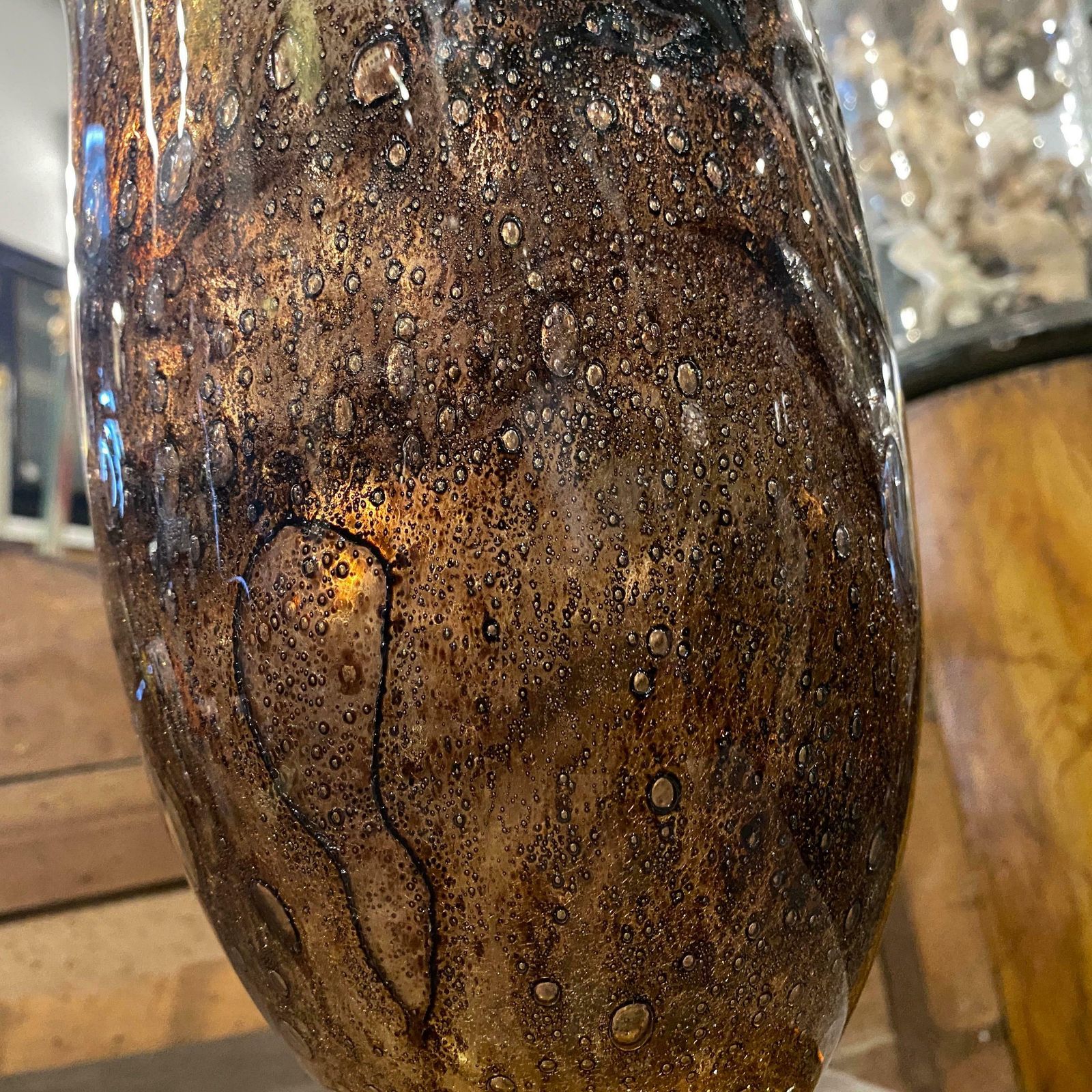 photo for sale 1980s Giovanni Cenedese Modernist Brown And Amber Murano Glass Vase