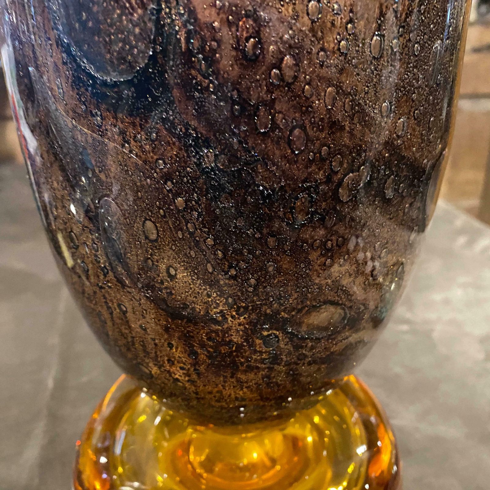 photo buy 1980s Giovanni Cenedese Modernist Brown And Amber Murano Glass Vase