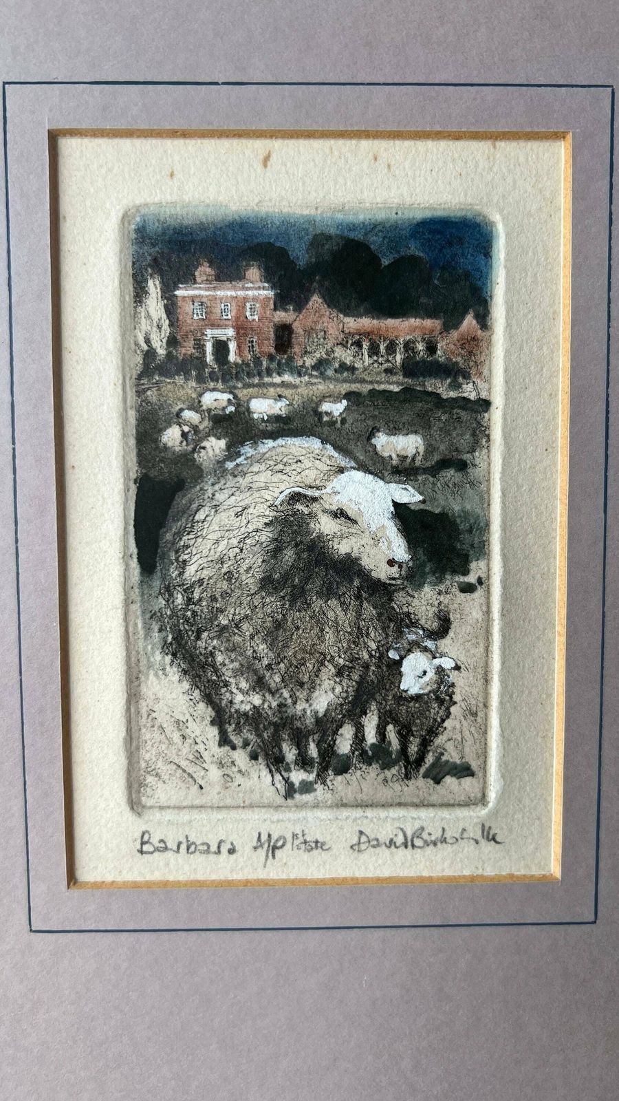 Mid 1900’s Hand Pulled And Coloured Engraving Picture Depicting Sheep And Farmhouse photo for sale