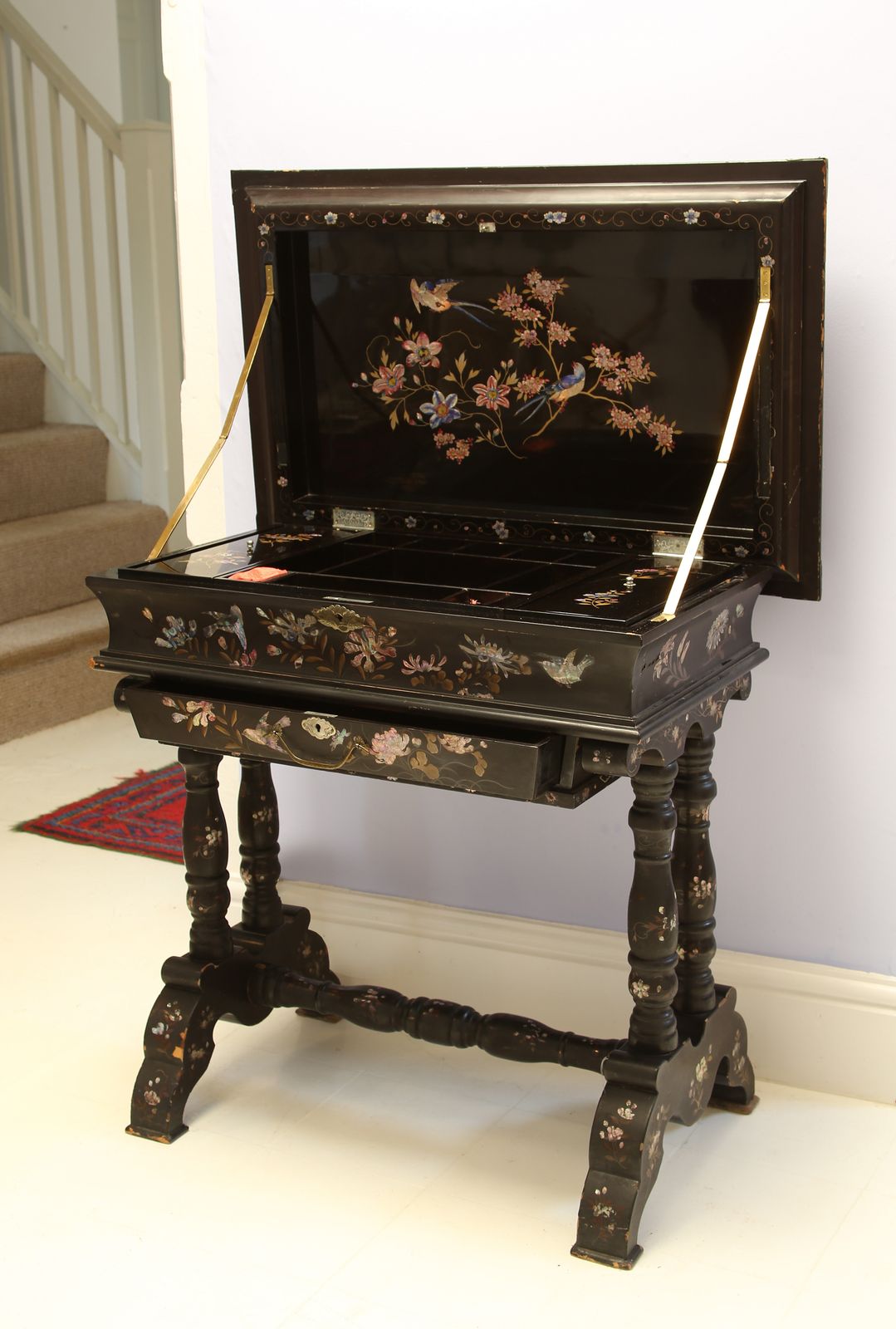 Chinosiere Desk In Black Laquered Wood With In Laid Mother Of Pearl C1900 photo furniture