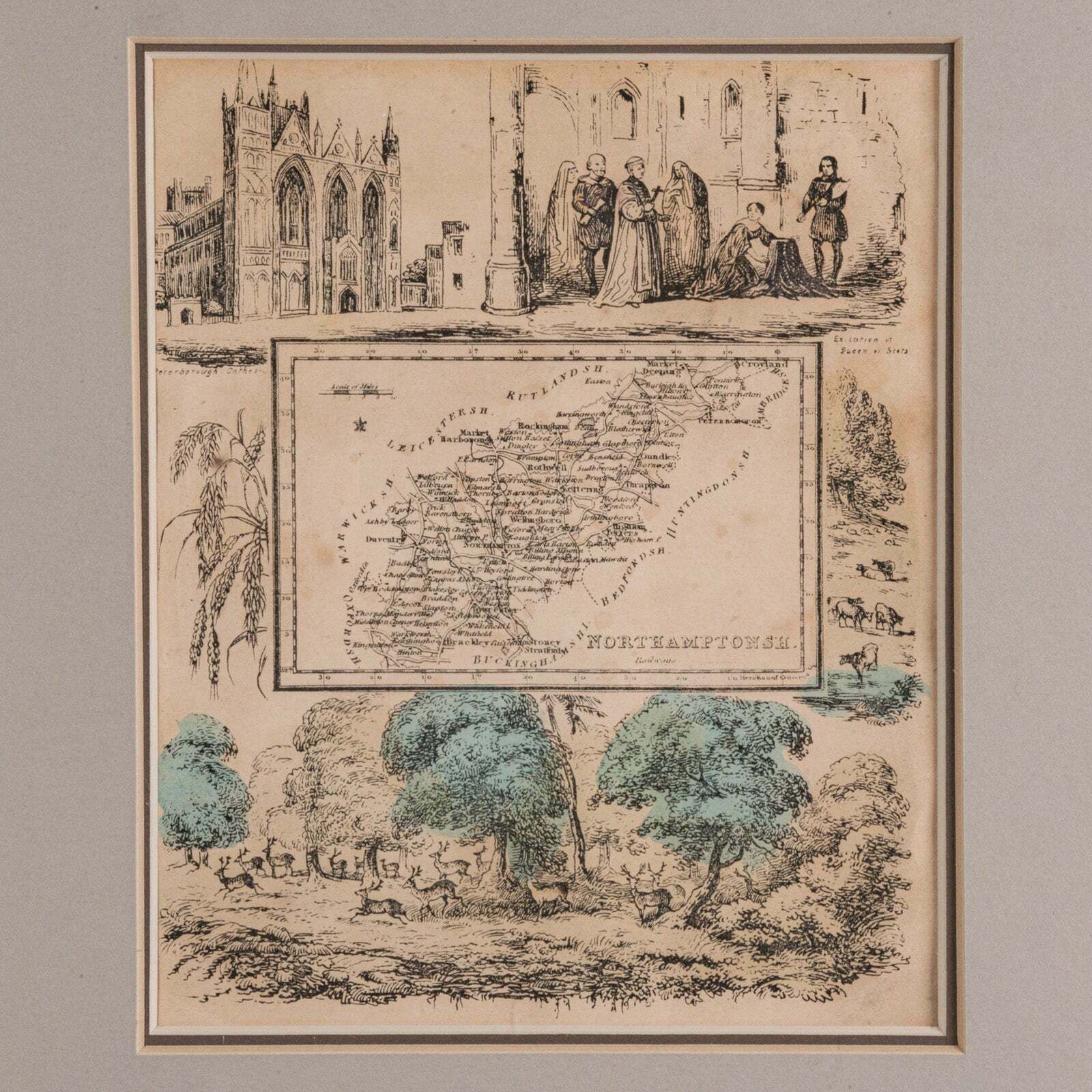 Small Antique County Map, Northamptonshire, English, Framed, Cartography, C.1850 photo 395.0