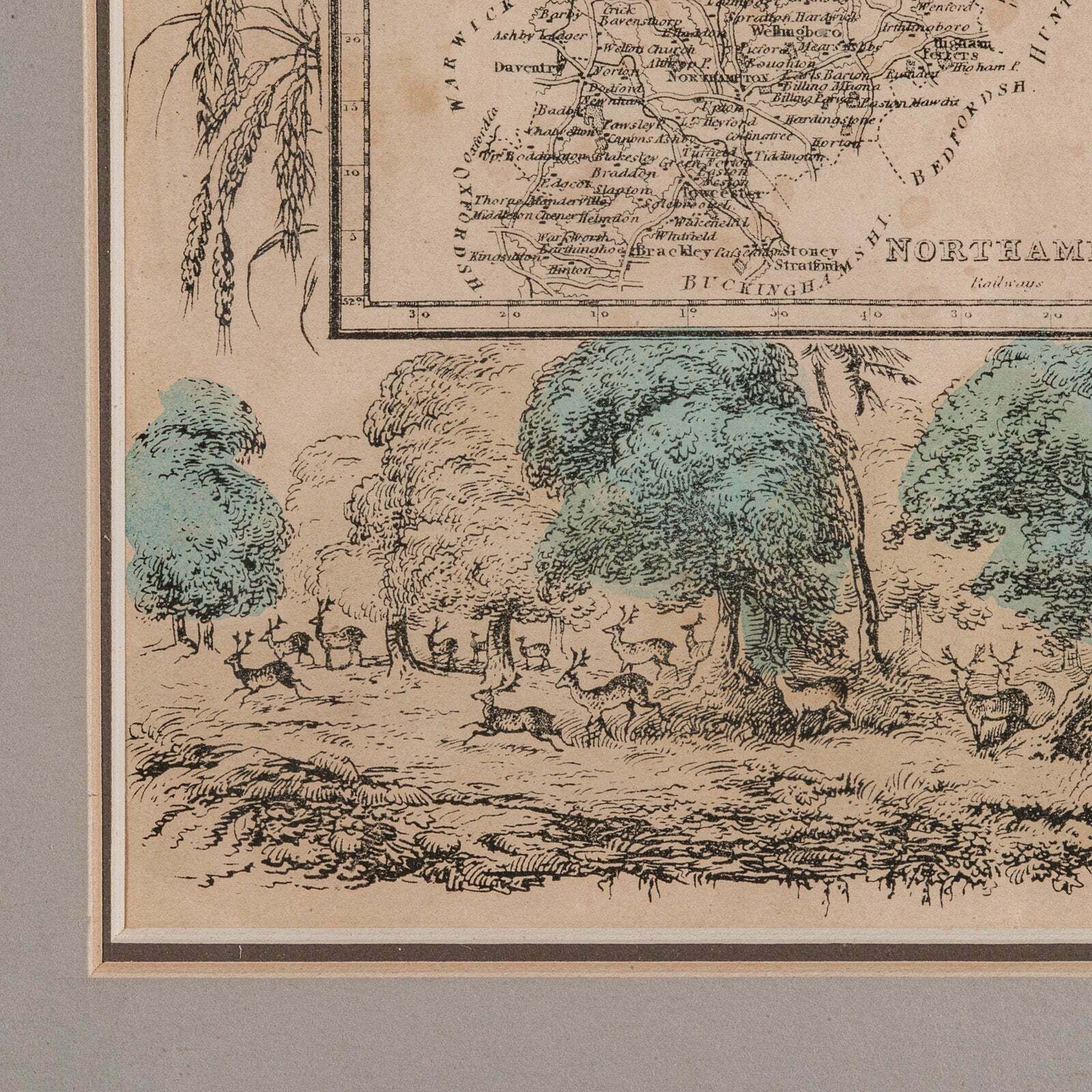 photo furniture Small Antique County Map, Northamptonshire, English, Framed, Cartography, C.1850