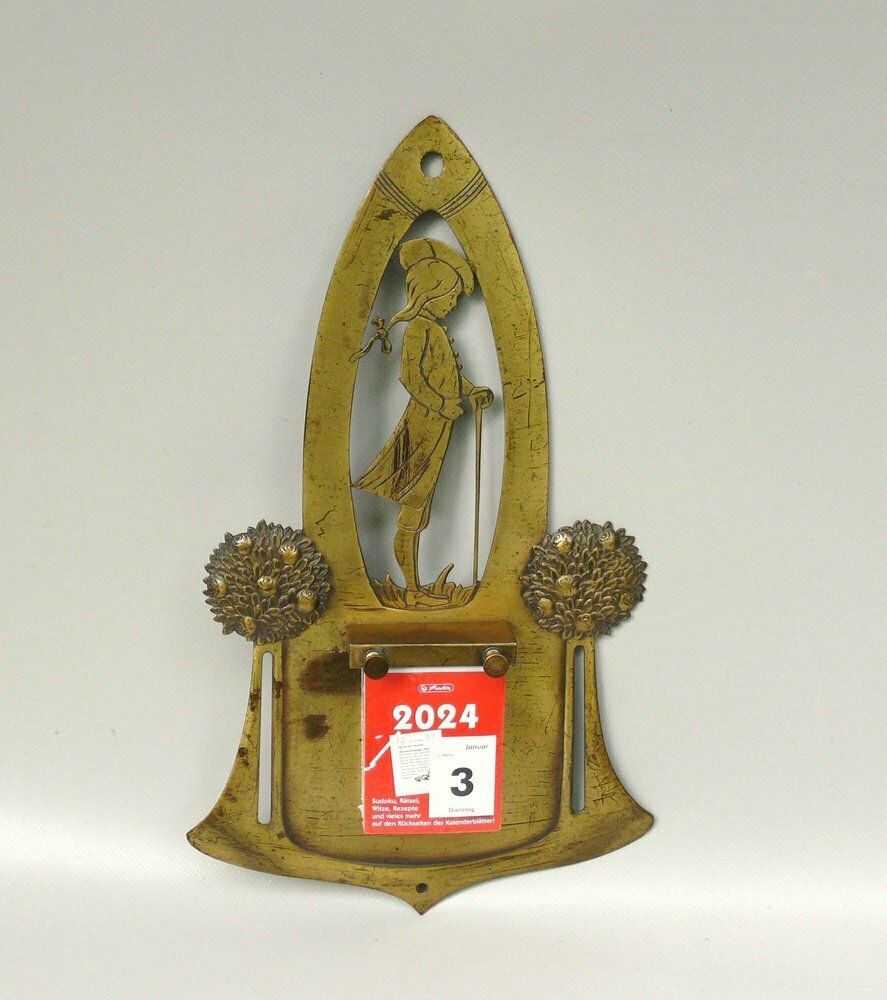 Art Nouveau Wall Mount For Tear Off Calendar In Brass, 1890s photo for sale