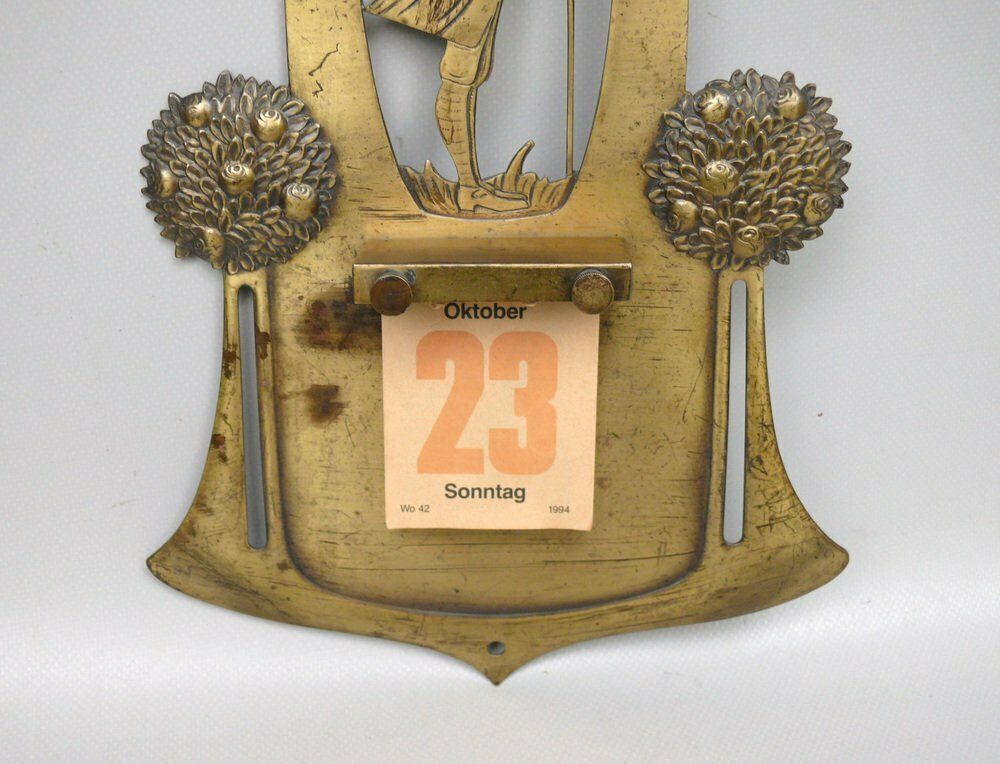 photo for sale Art Nouveau Wall Mount For Tear Off Calendar In Brass, 1890s