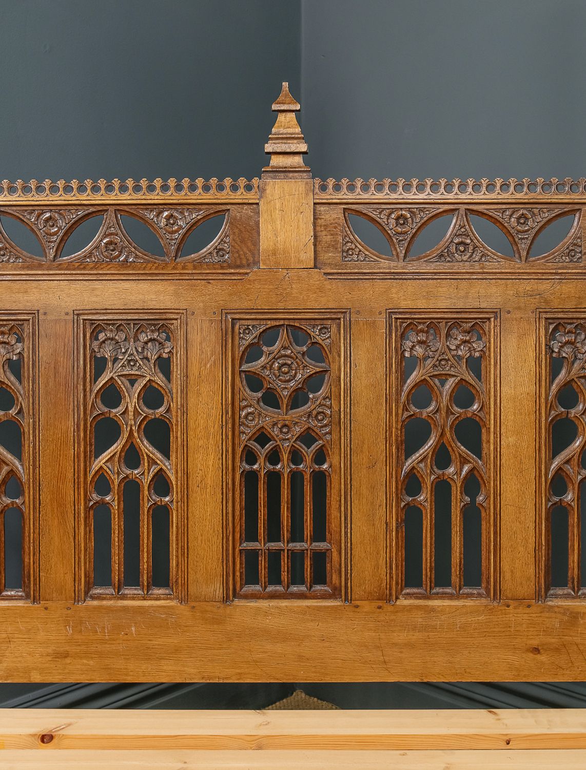 Furniture English 16th Century Gothic Pugin Style 5ft King Size Oak Carved  Bed (Circa 1930) photo