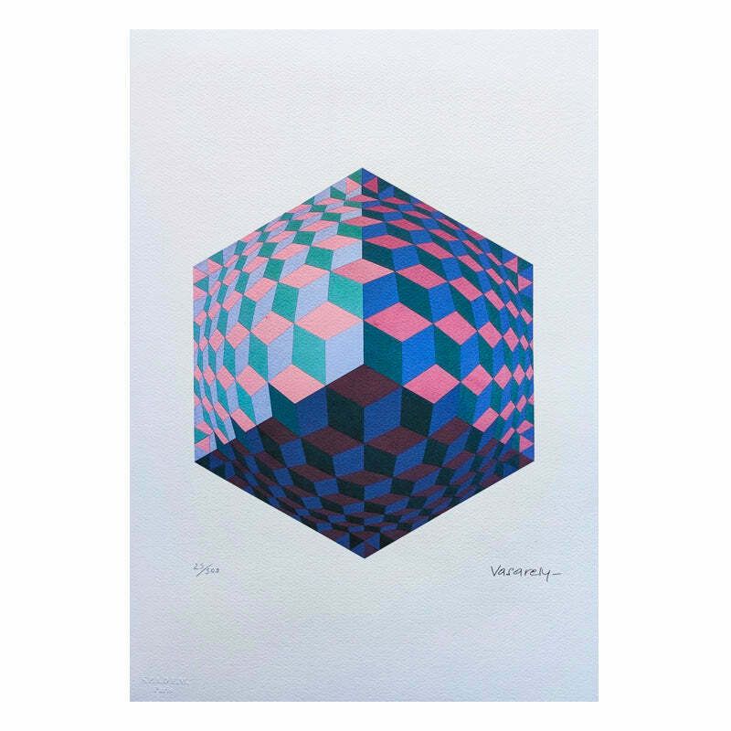1970s Original Gorgeous Victor Vasarely Op Art Limited Edition Lithograph