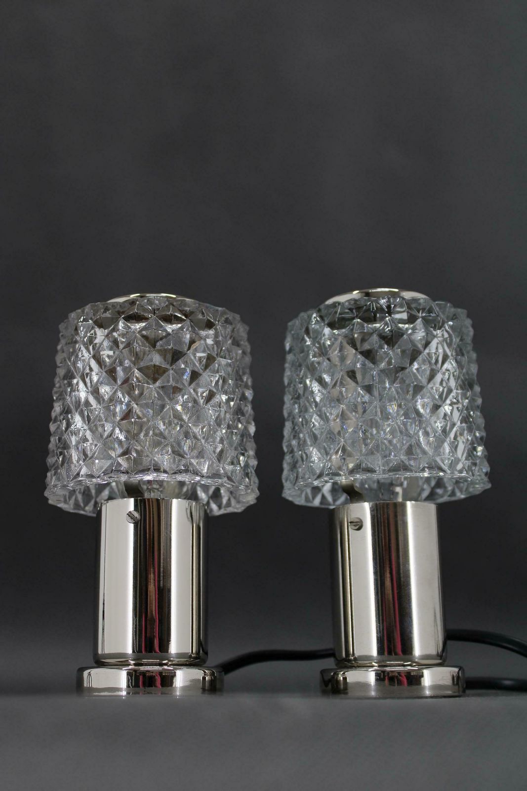 1970s Pair Of Bedside Table Glass Lamps By Kamenicky Senov, Czechoslovakia photo Lighting