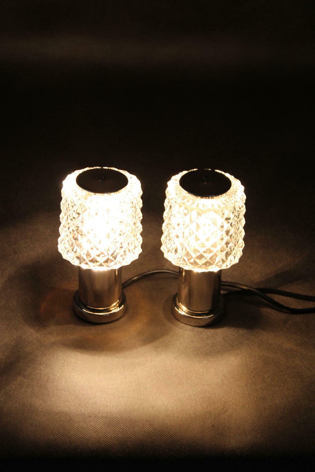 photo for sale 1970s Pair Of Bedside Table Glass Lamps By Kamenicky Senov, Czechoslovakia