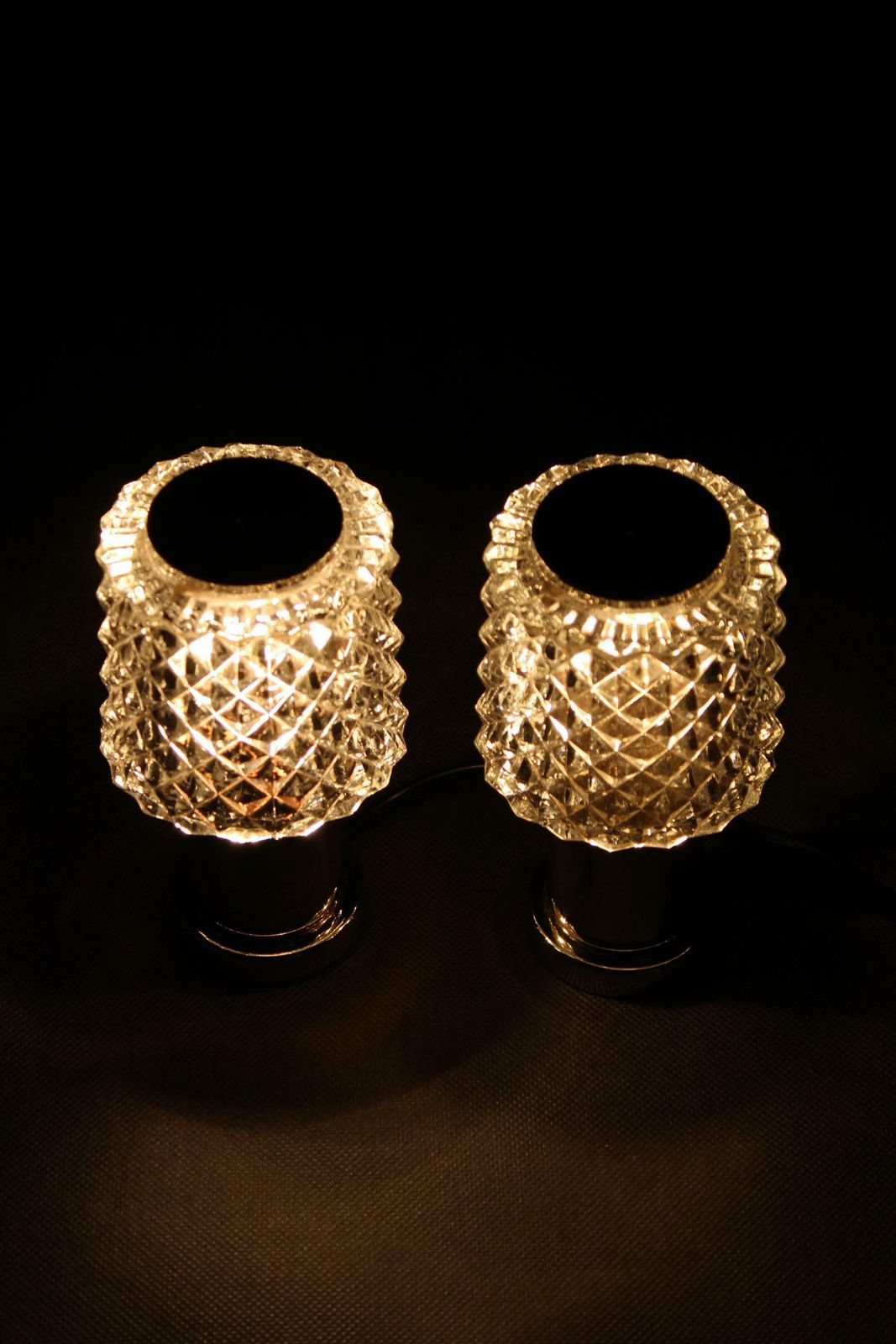 photo vinterior 1970s Pair Of Bedside Table Glass Lamps By Kamenicky Senov, Czechoslovakia