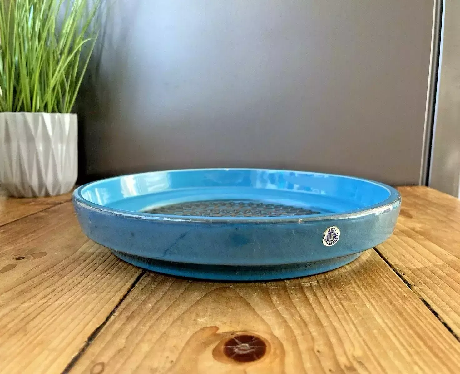 1967 Mid Century Swedish Upsala Ekeby Turkosa 7020 M Aztec Charger Dish Bowl 60s photo vintage