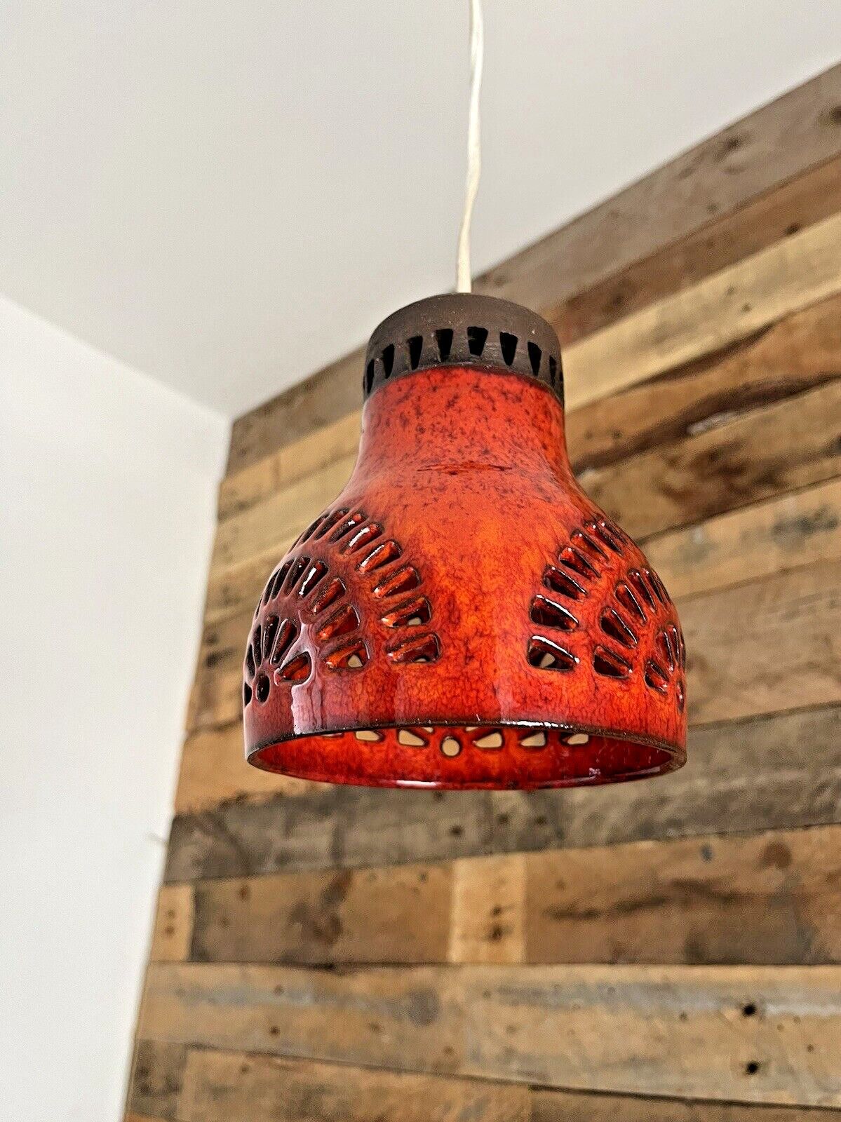 Mid Century 60's Swedish Borsum Mariefred Pierced Pottery Ceiling Light Fat Lava