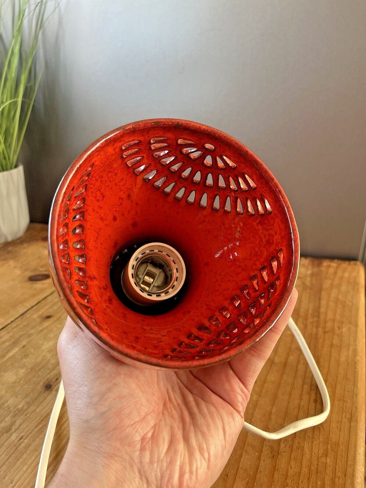 120.0 Mid Century 60's Swedish Borsum Mariefred Pierced Pottery Ceiling Light Fat Lava photo