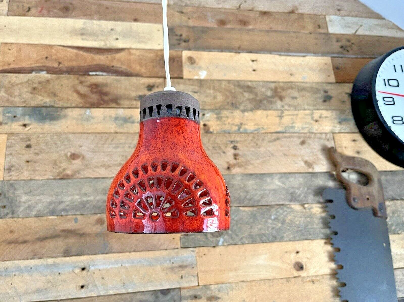 photo vinterior Mid Century 60's Swedish Borsum Mariefred Pierced Pottery Ceiling Light Fat Lava