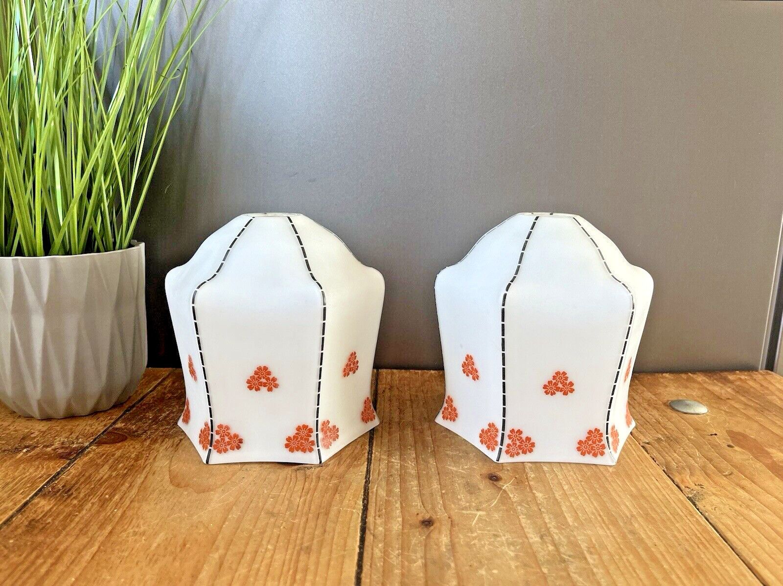 1 Lovely Art Deco Orange Floral Glass Light Lamp Shade Supastone Czechoslovakia photo vinterior