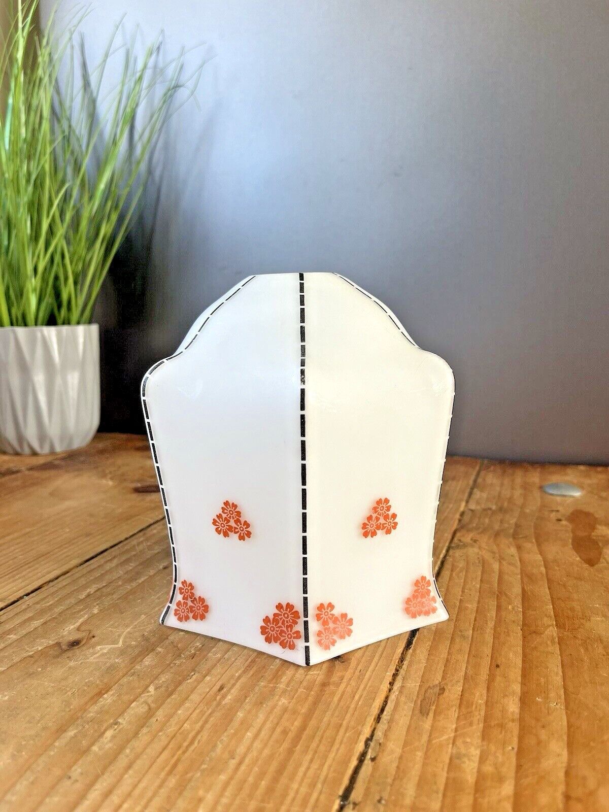 1 Lovely Art Deco Orange Floral Glass Light Lamp Shade Supastone Czechoslovakia photo vintage