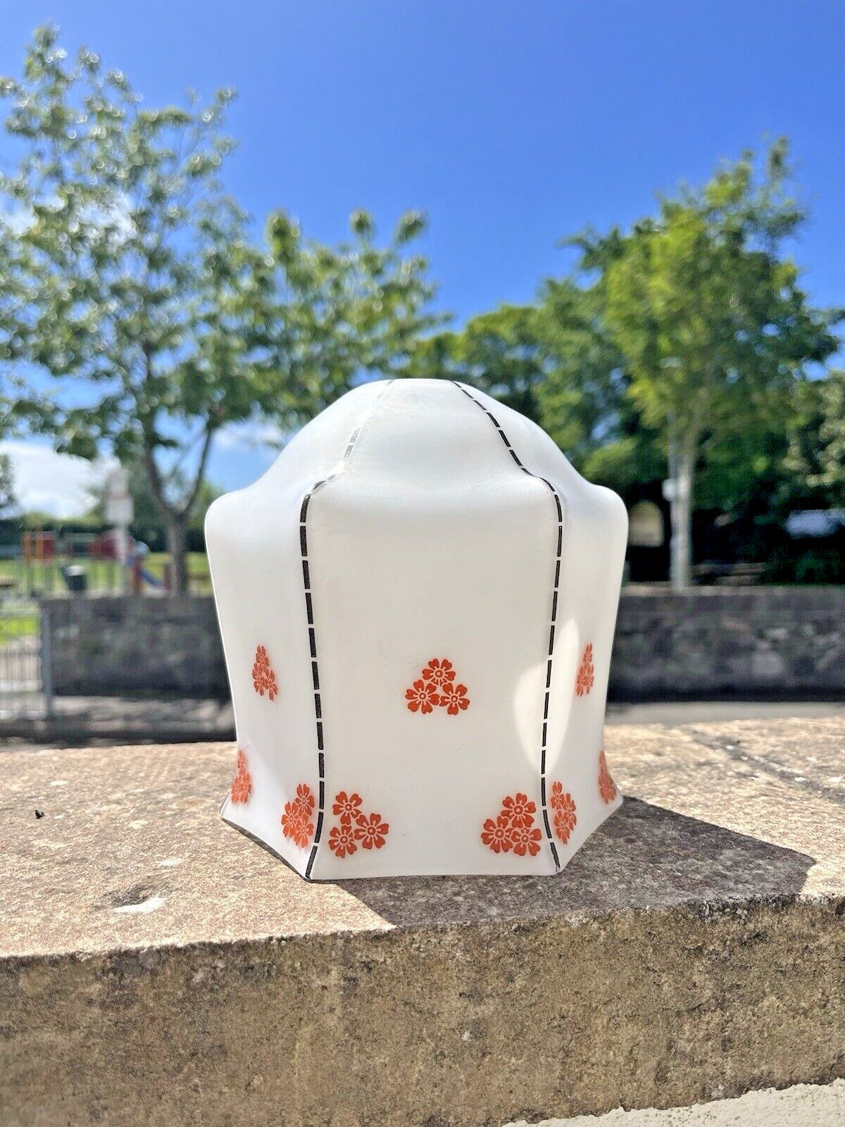 photo buy 1 Lovely Art Deco Orange Floral Glass Light Lamp Shade Supastone Czechoslovakia