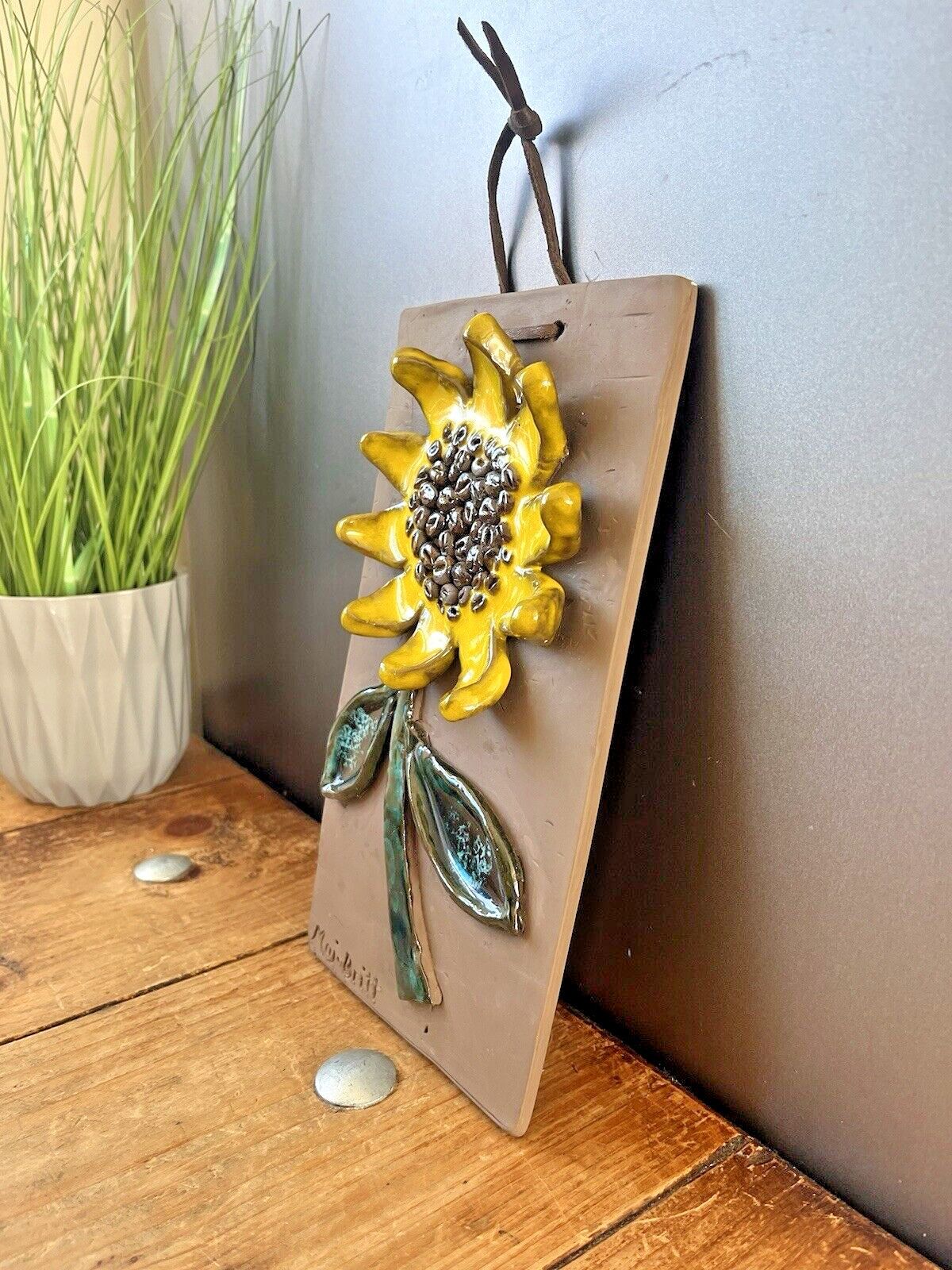 Mid Century Swedish Maj Britt Sunflower Wall Art Tile Plaque 60's Vintage 70's photo vintage