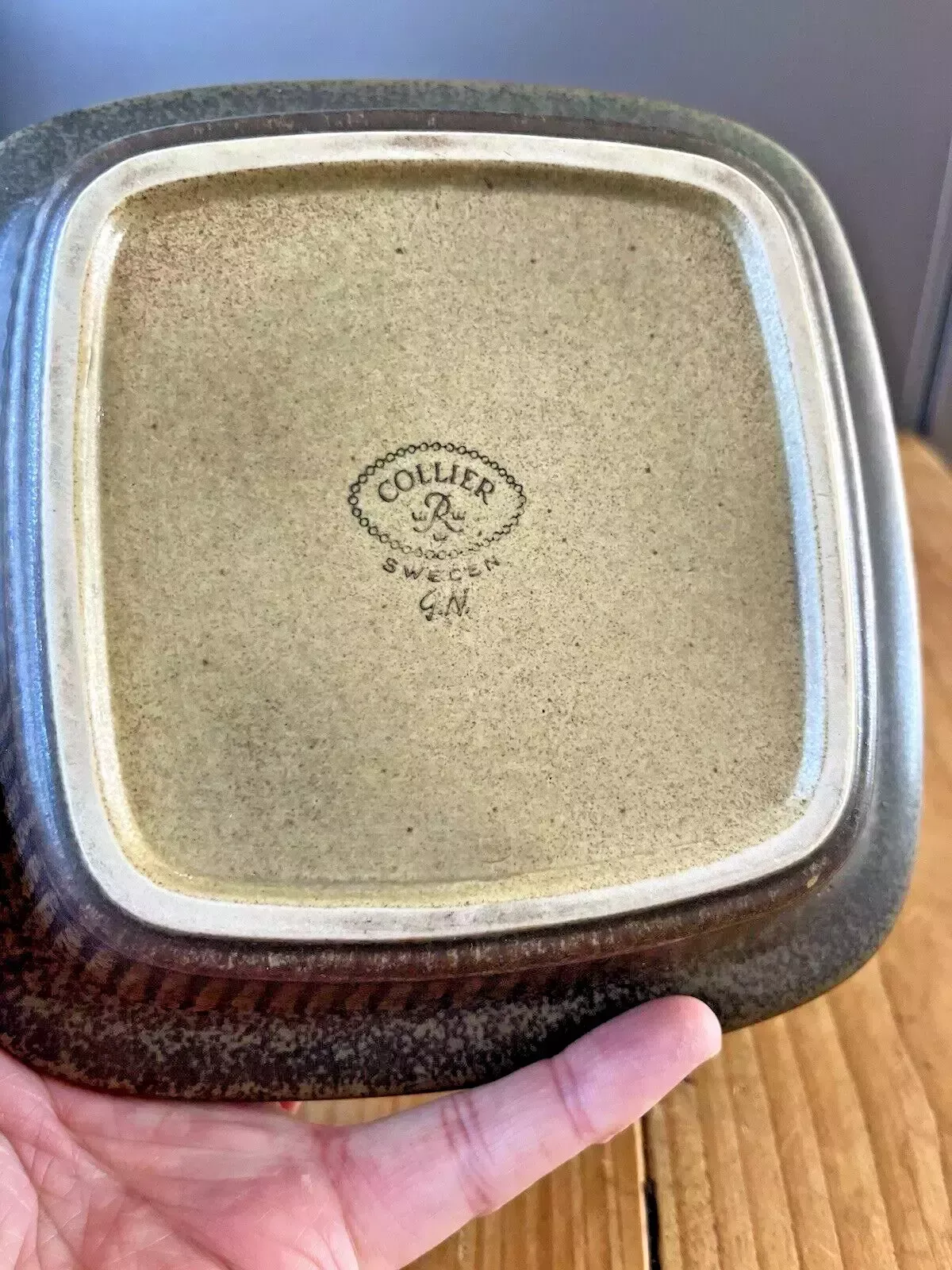 photo furniture 60's Mid Century Swedish Rorstrand Gunnar Nylund Striped Green Collier Dish Bowl