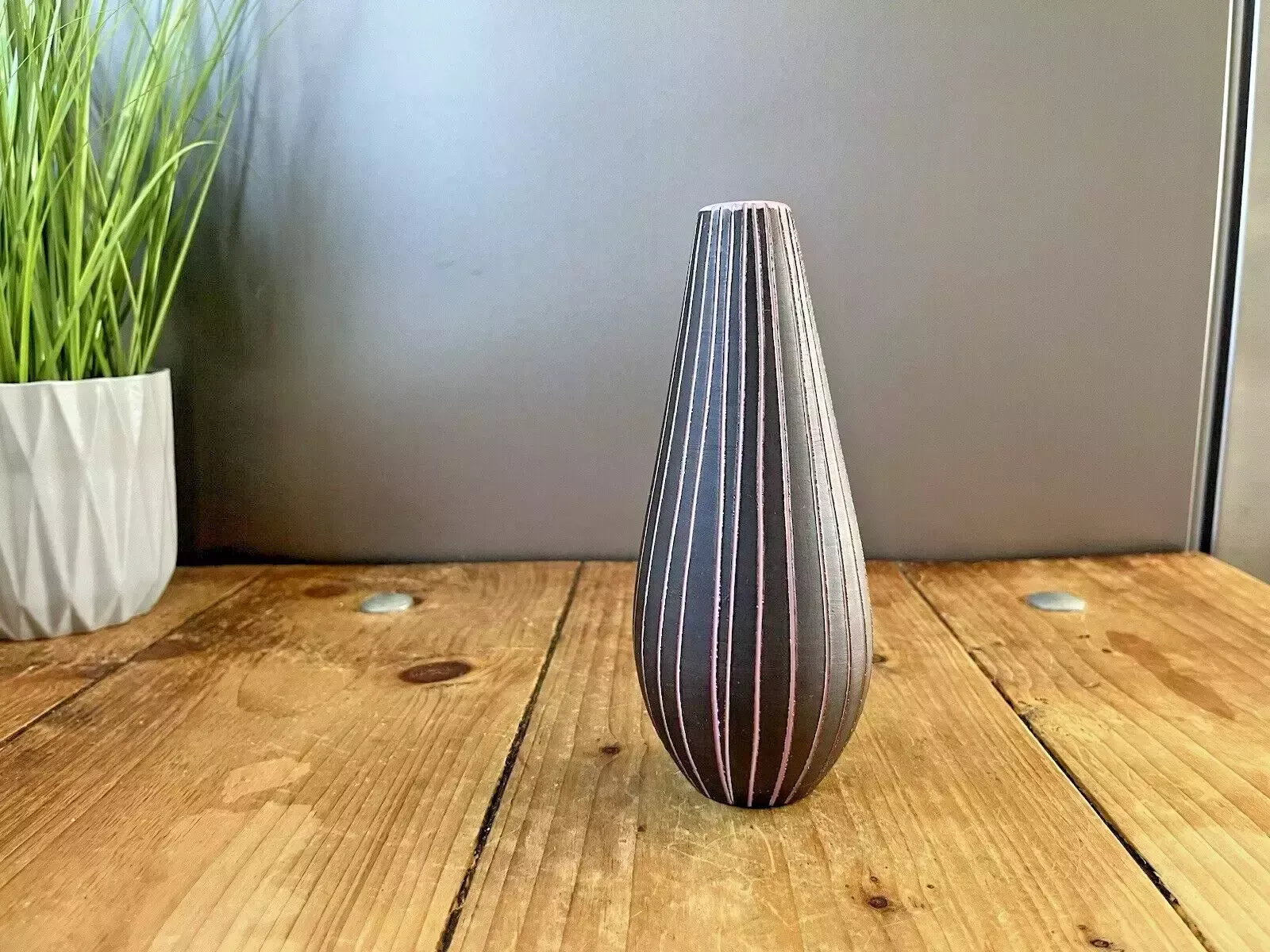 70's Mid Century Modern Swedish Gabriel Lido Pinstripe Rockabilly Sgraffito Vase photo Home Decor