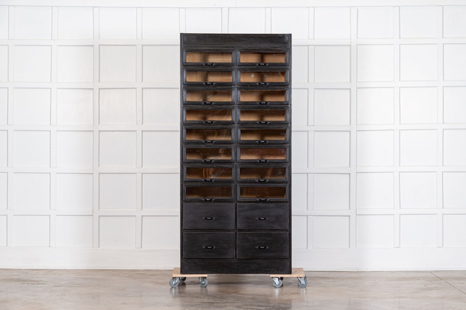 1920s Painted Haberdashery Cabinet With Glass Drawers.