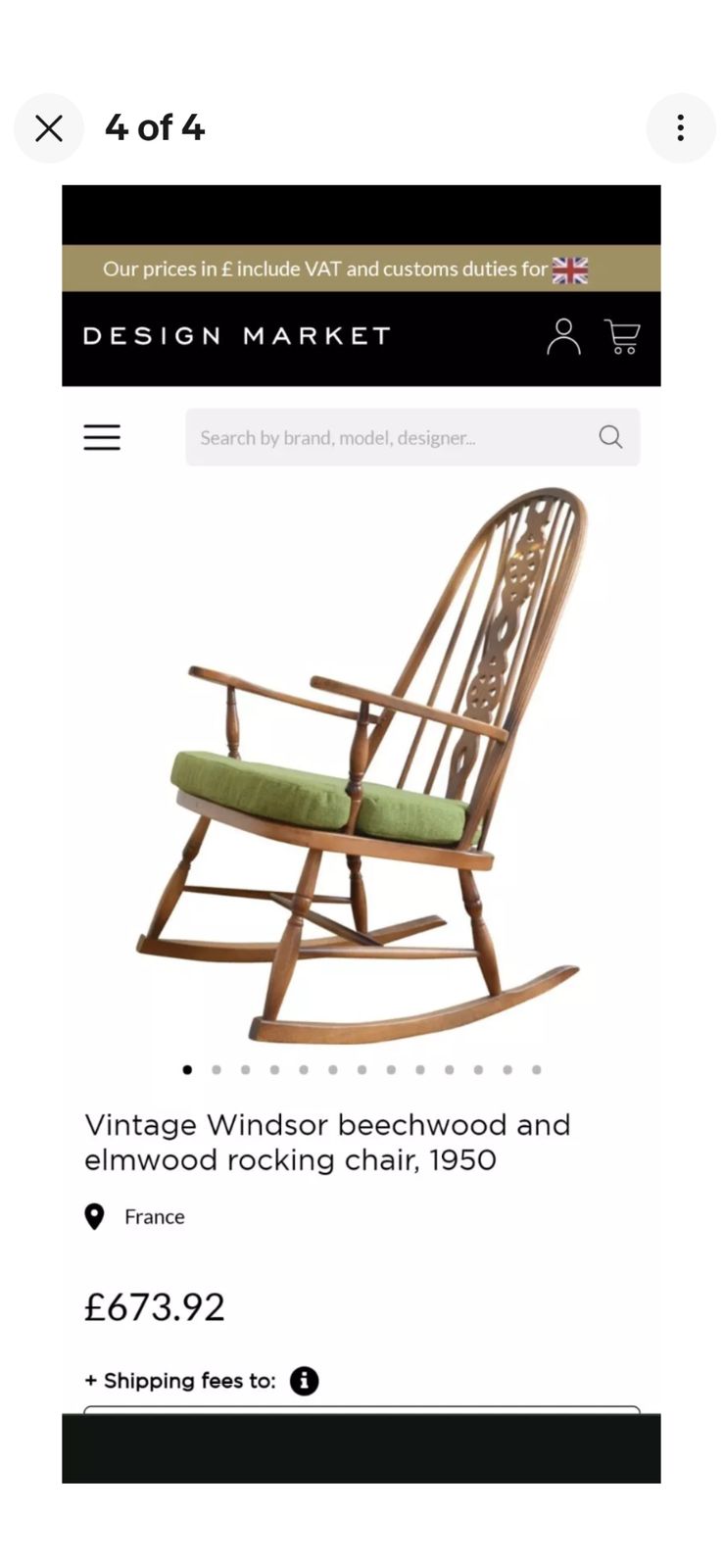 Vintage Windsor Beechwood And Elmwood Rocking Chair, 1970 photo for sale