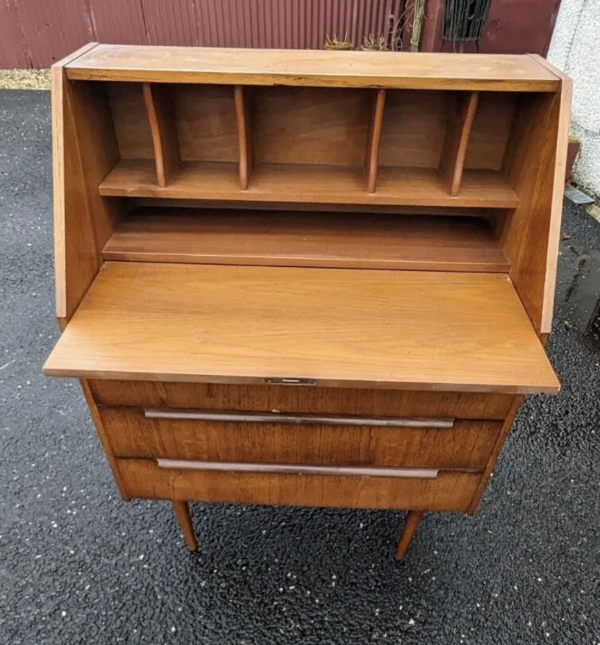 Vintage Teak Danish Secretary Bureau Desk, Mcm, Rare photo Furniture