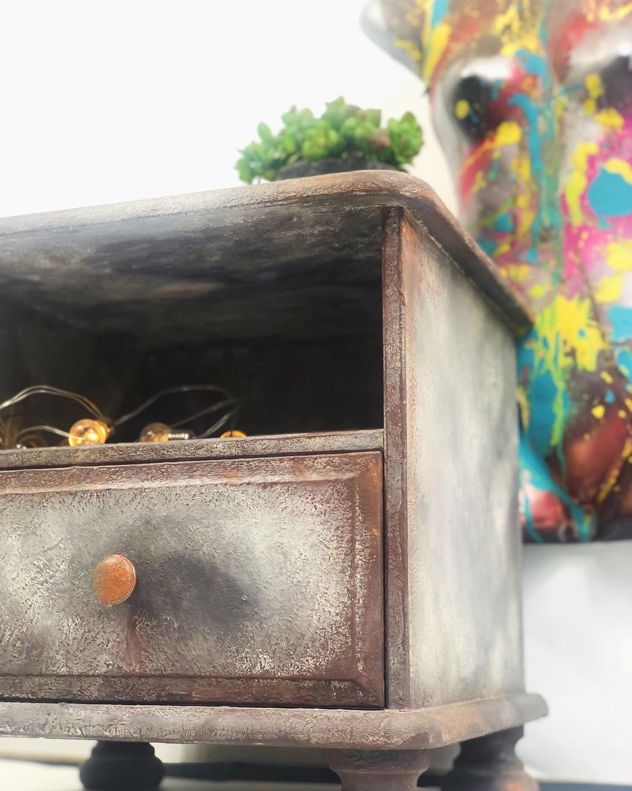Rusty Metal Paint Effect Bedside Cabinet By Paint Kitchen photo for sale