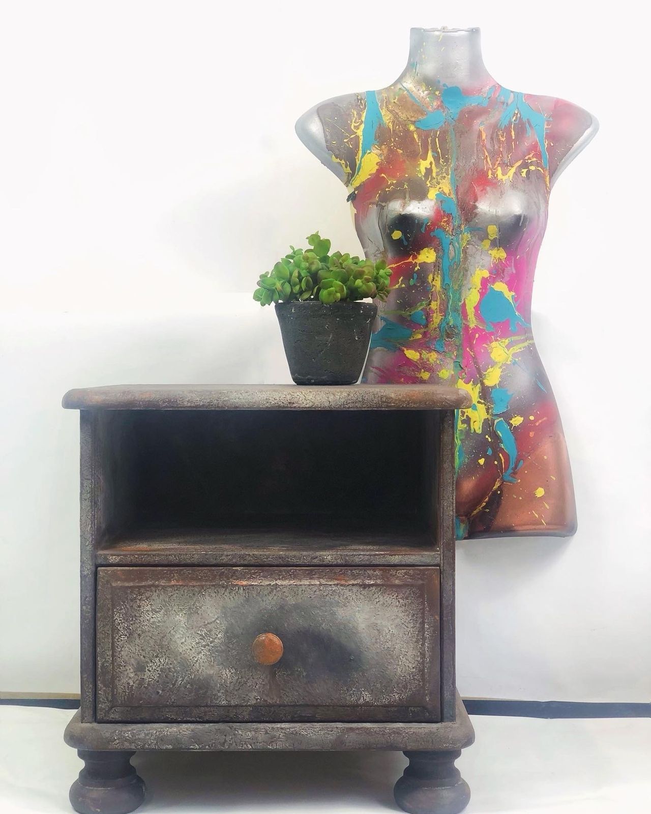 Rusty Metal Paint Effect Bedside Cabinet By Paint Kitchen