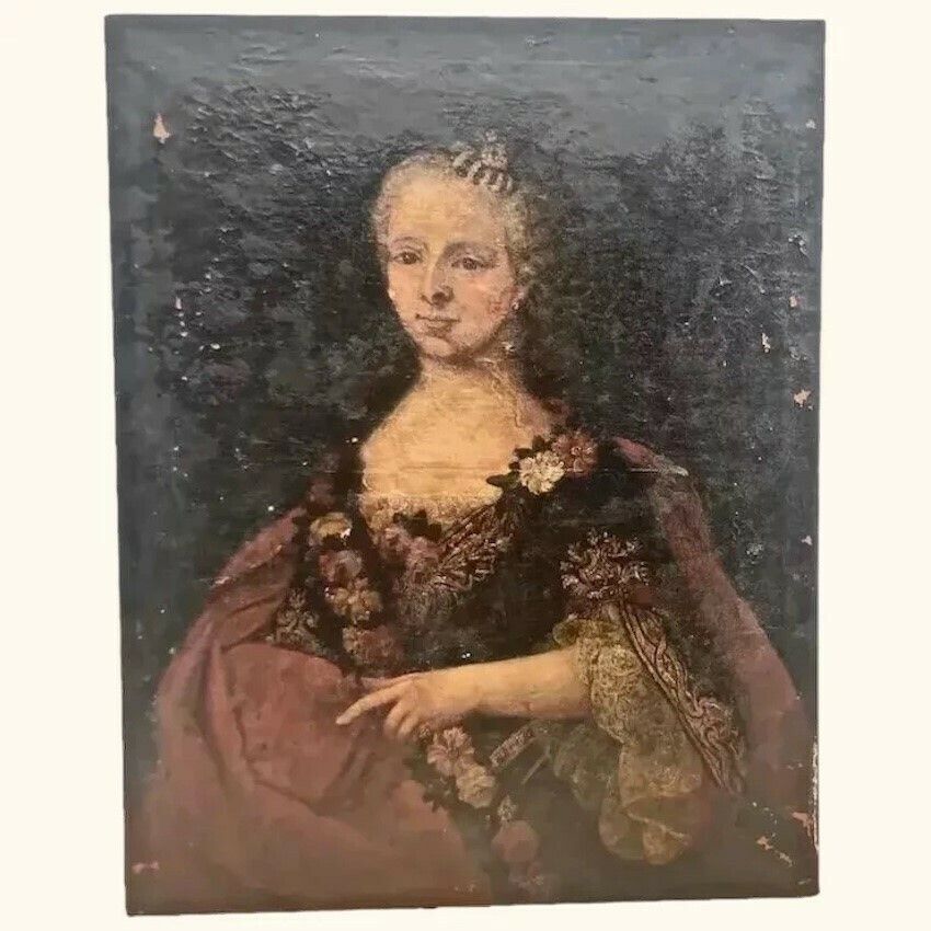Signed Oil Portrait Of French Woman Dated 1753 photo furniture