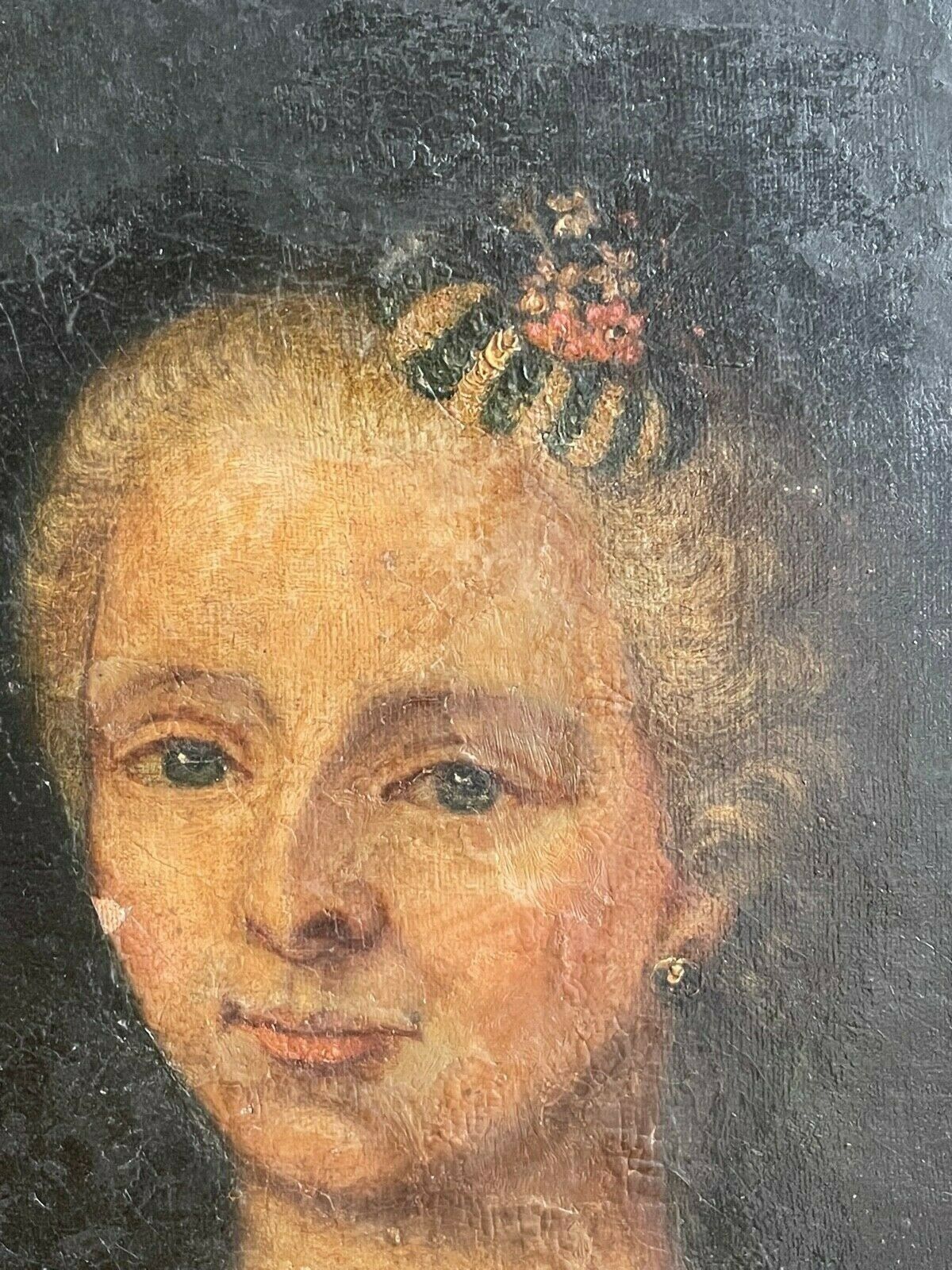 Signed Oil Portrait Of French Woman Dated 1753 photo vintage