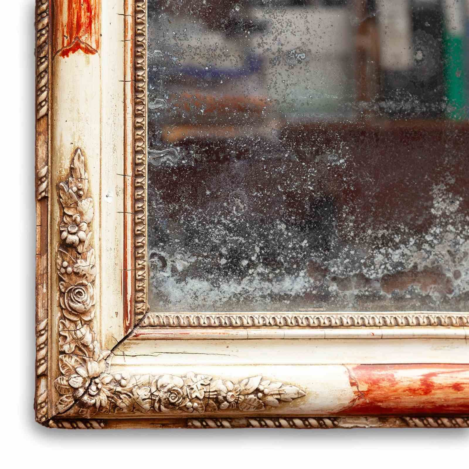 19th Century Red & White Bole Rectangular Wall Mirror From France photo Home Decor
