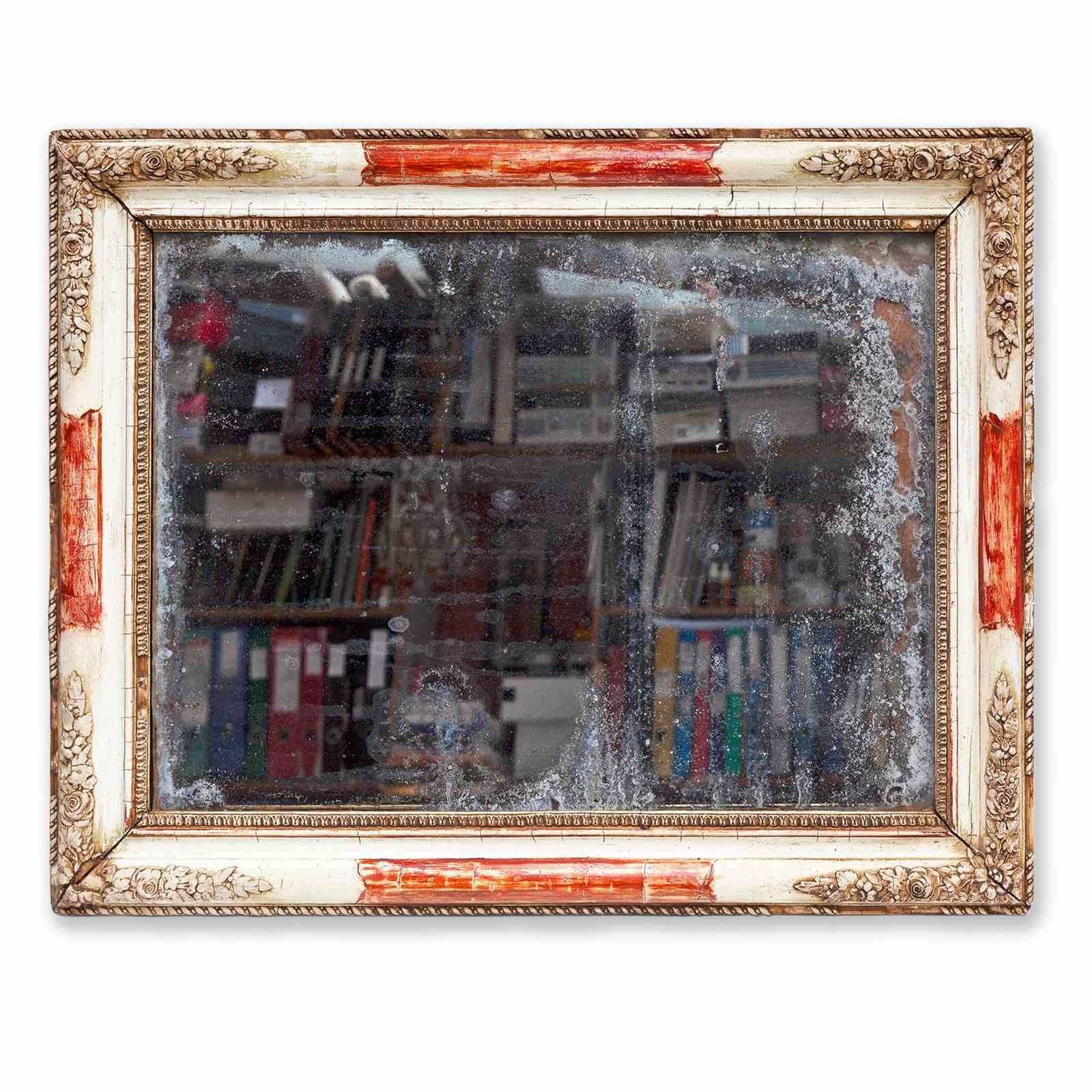 19th Century Red & White Bole Rectangular Wall Mirror From France photo 1250.0