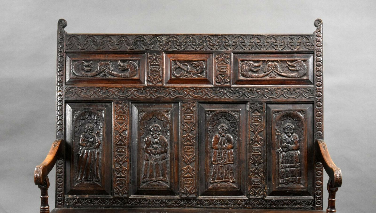 18th Century Carved Oak Settle photo for sale