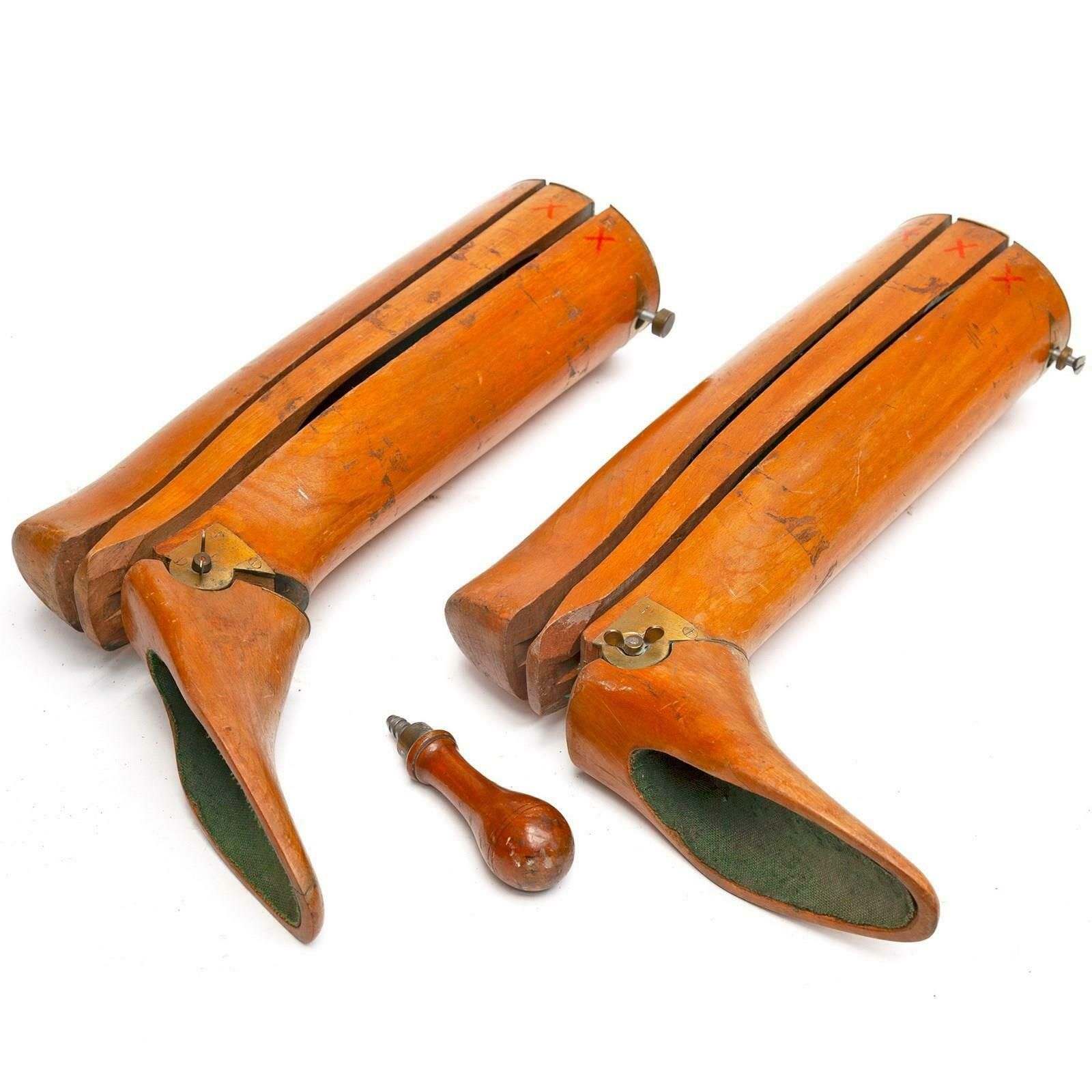 Pair Of 19thc. Cavalry Officer's Boot Trees With Brass Makers Plaques photo buy