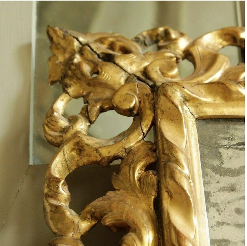 Early 19th C. Mirror From Italy In Carved & Gilded Limewood Frame photo Home Decor