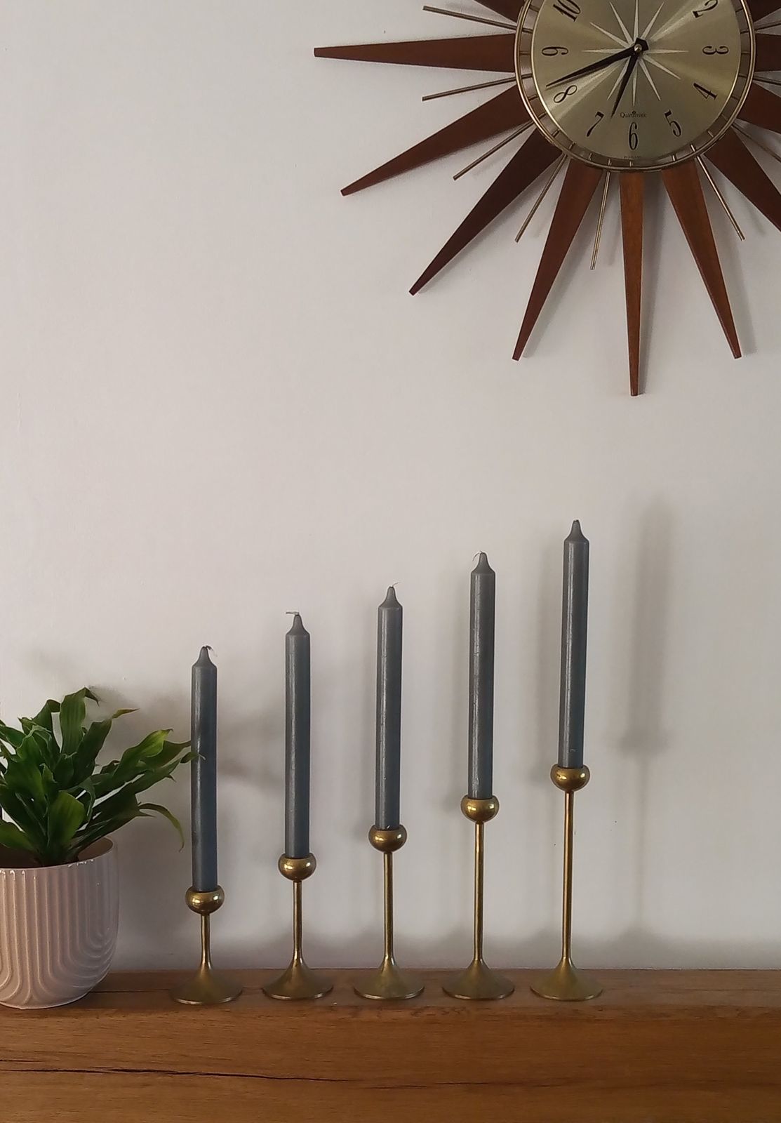 1960s Swedish Set Of 5 Brass Tulip Candle Holders