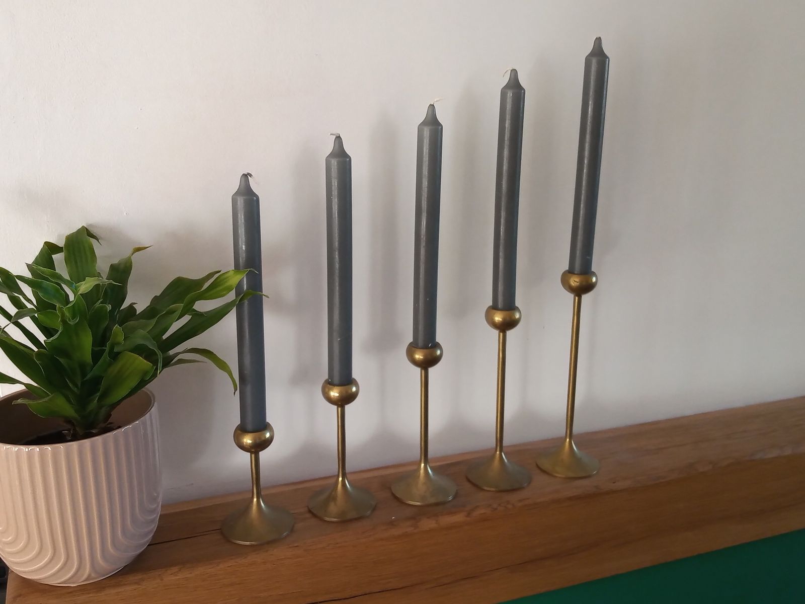 1960s Swedish Set Of 5 Brass Tulip Candle Holders photo for sale