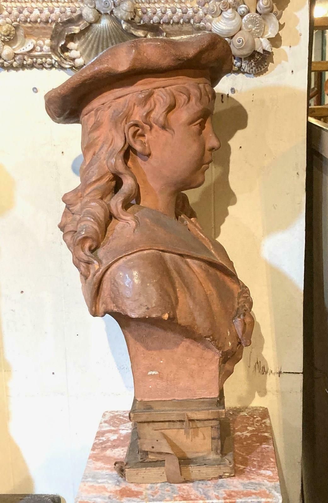 photo for sale 19thc, Signed Terracotta Bust Of 'Matelot' Boy