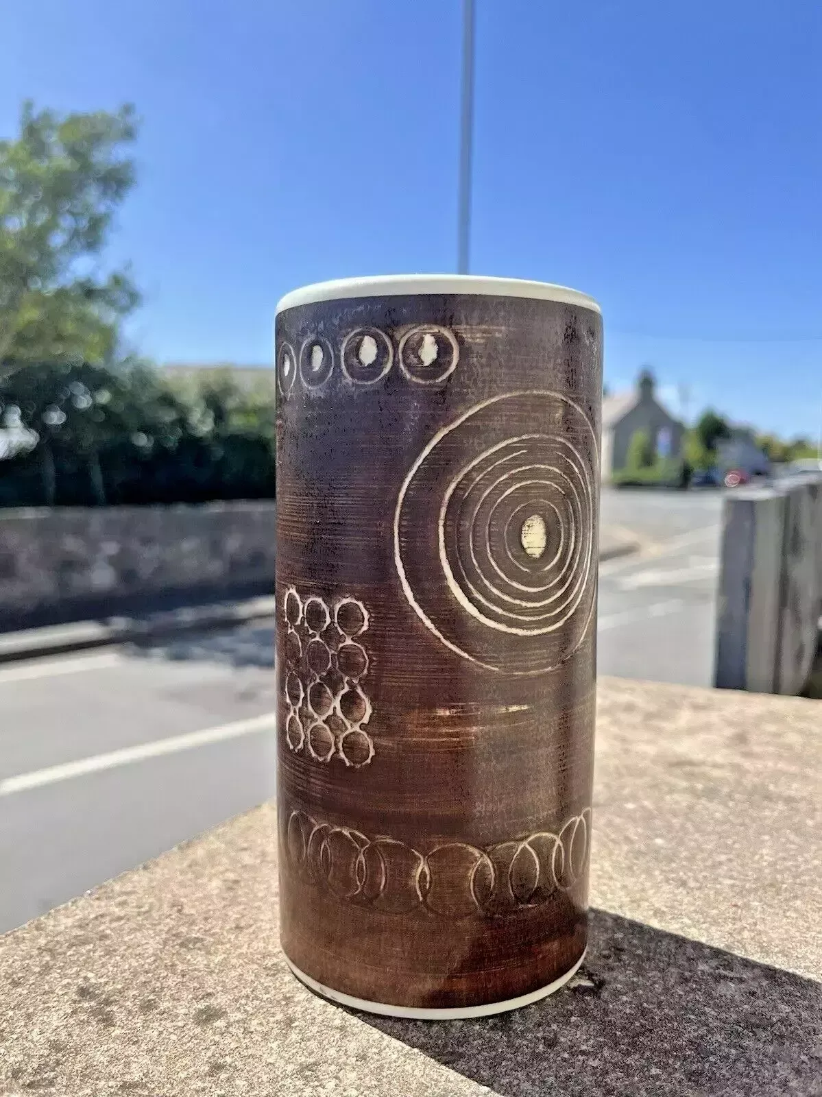 Rare 60's Mid Century Swedish Rorstrand Brown Sarek Geometric Stoneware Vase Mcm photo furniture