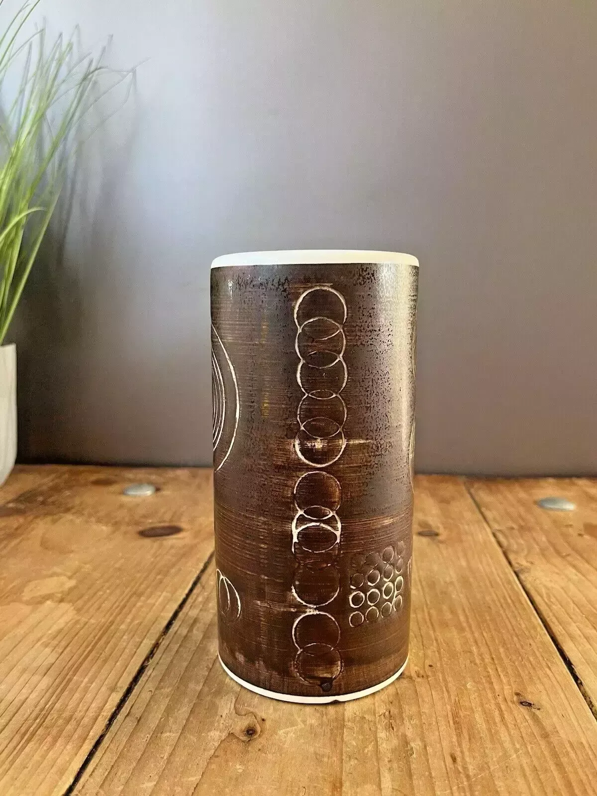 Rare 60's Mid Century Swedish Rorstrand Brown Sarek Geometric Stoneware Vase Mcm photo 95.0