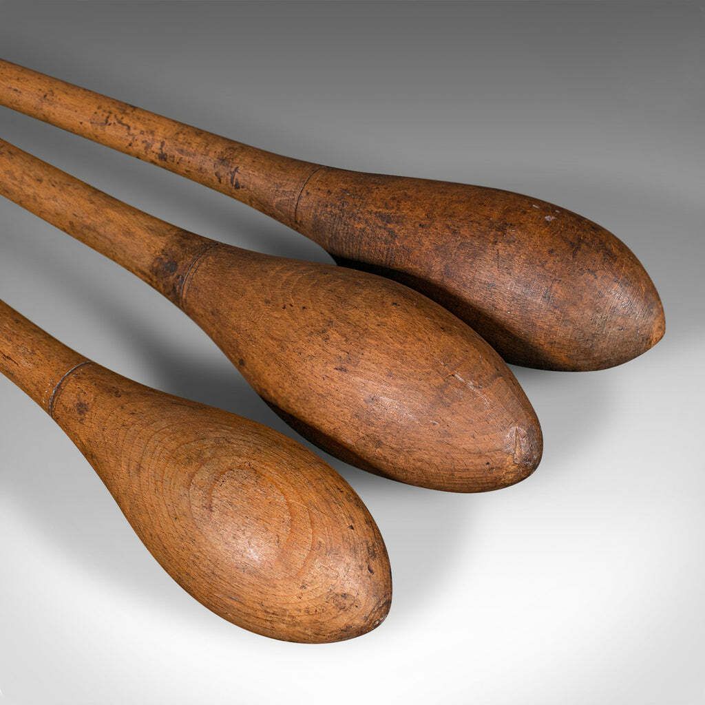 Set Of Antique Circus Juggler's Clubs, English, Beech, Juggling Tool, Circa 1920 photo vintage