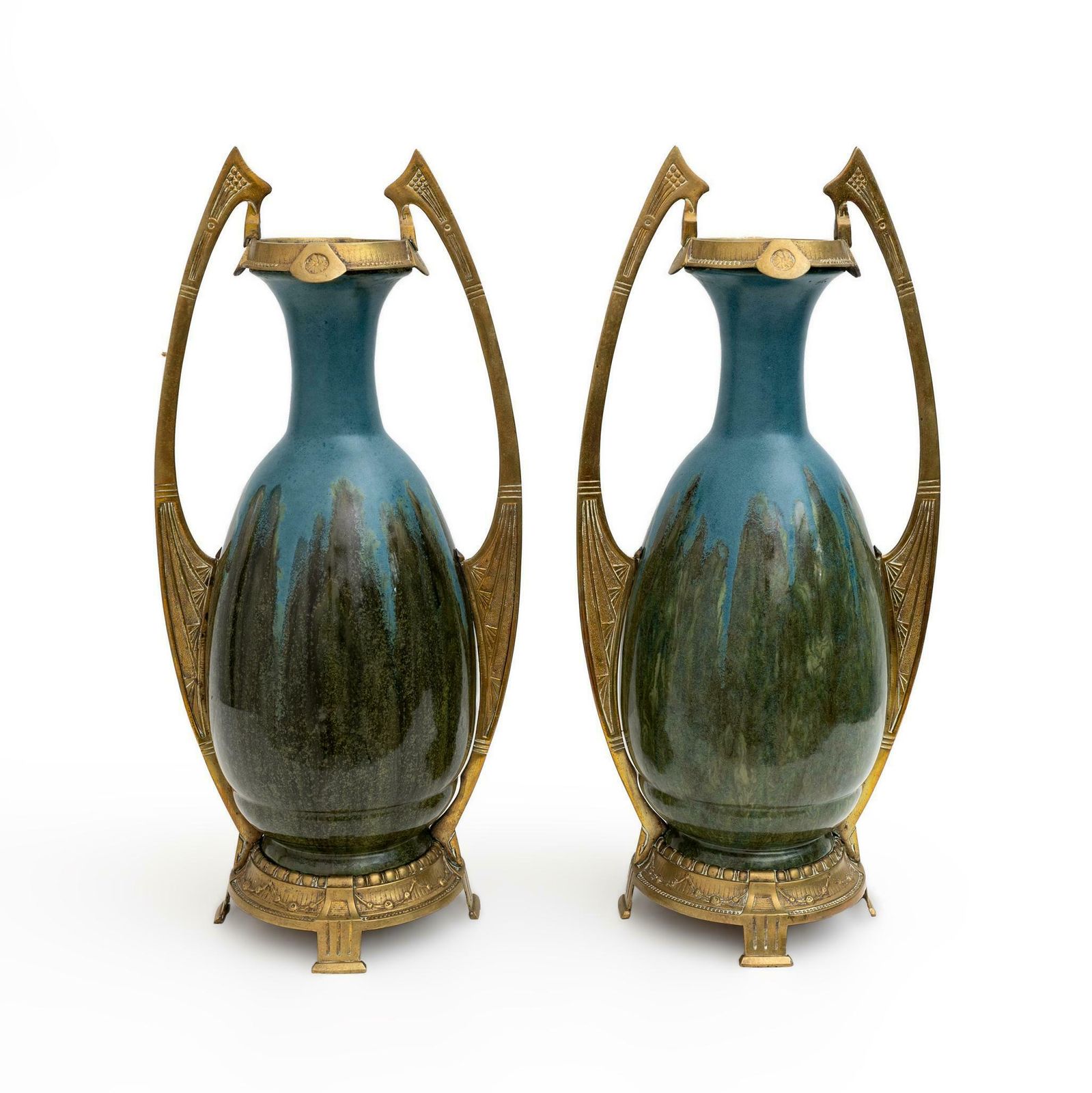 Pair Of Art Nouveau Jugendstil Bronze And Ceramic Vases Otto Eckman Style, 1900s photo Home Decor