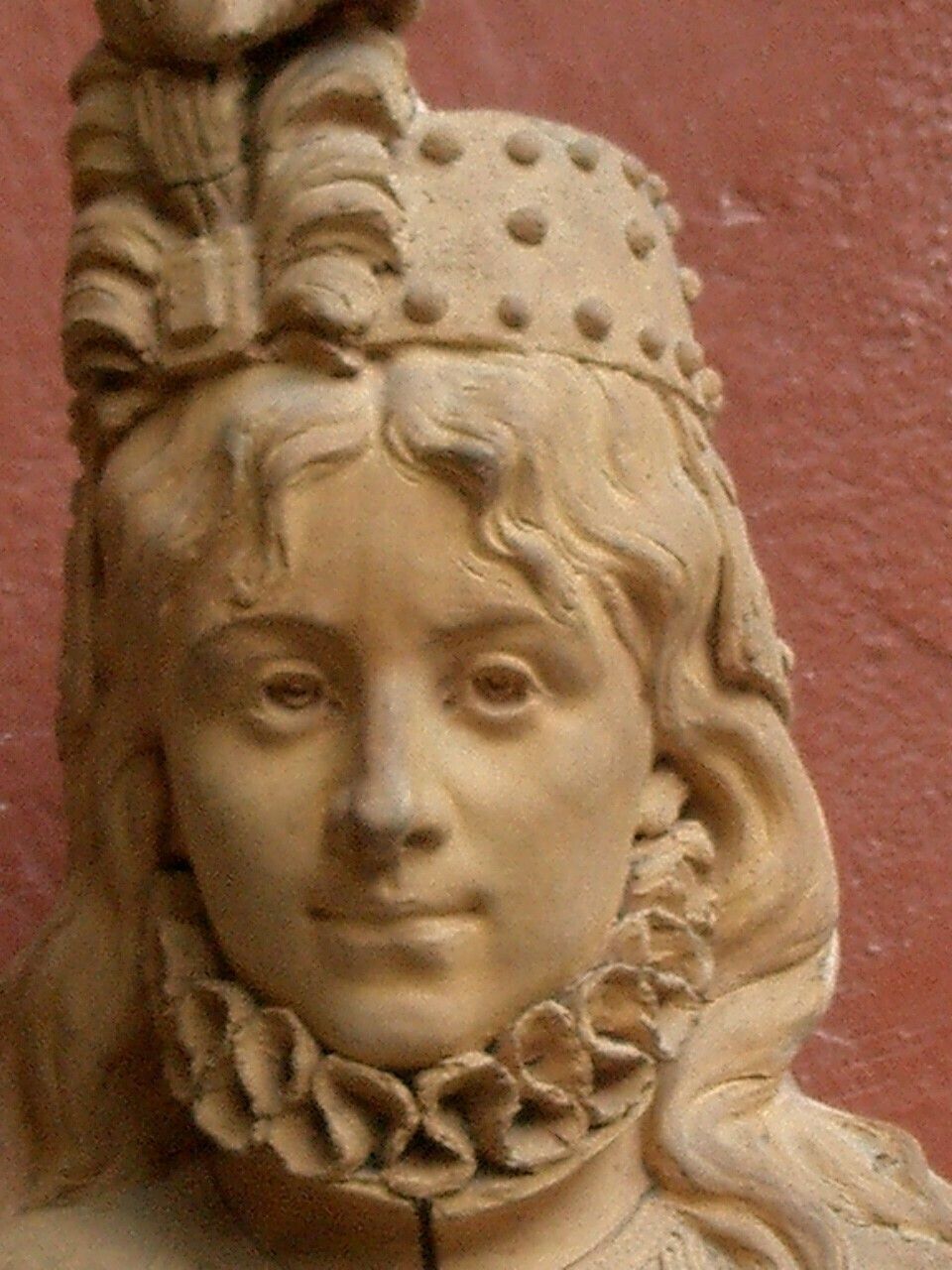 Late 19th C. Signed Terracotta Bust Of Woman In Elizabethan Costume photo vintage